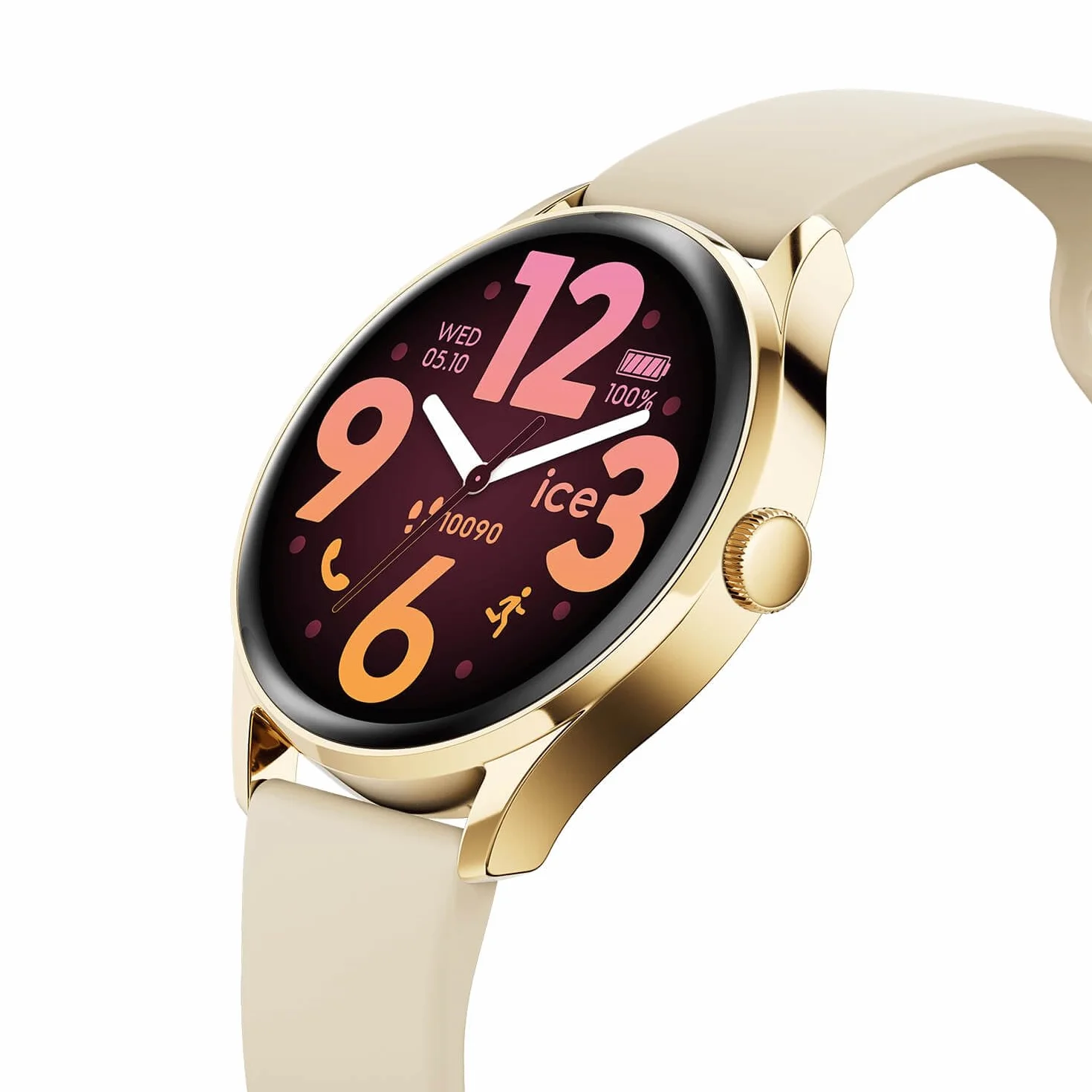 ICE-WATCH Ice Smart 3.0-1.2 Gold Beige AMOLED GPS Montre connectée Ronde Femme Silicone 1.20 Pouces