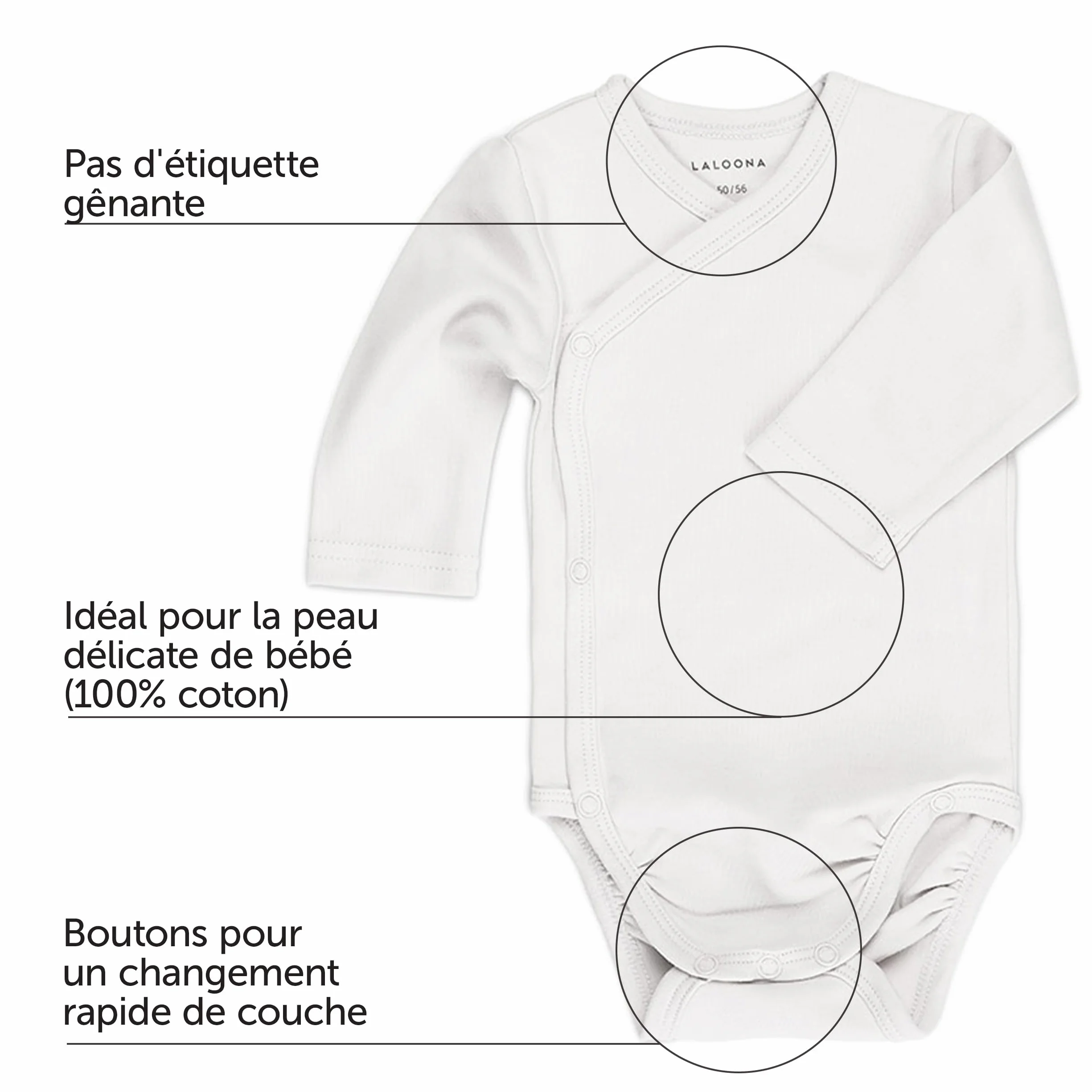 LaLoona Body Manche Longue Bebe Croisé Lot de 3 Bodies Coton Oeko-Tex