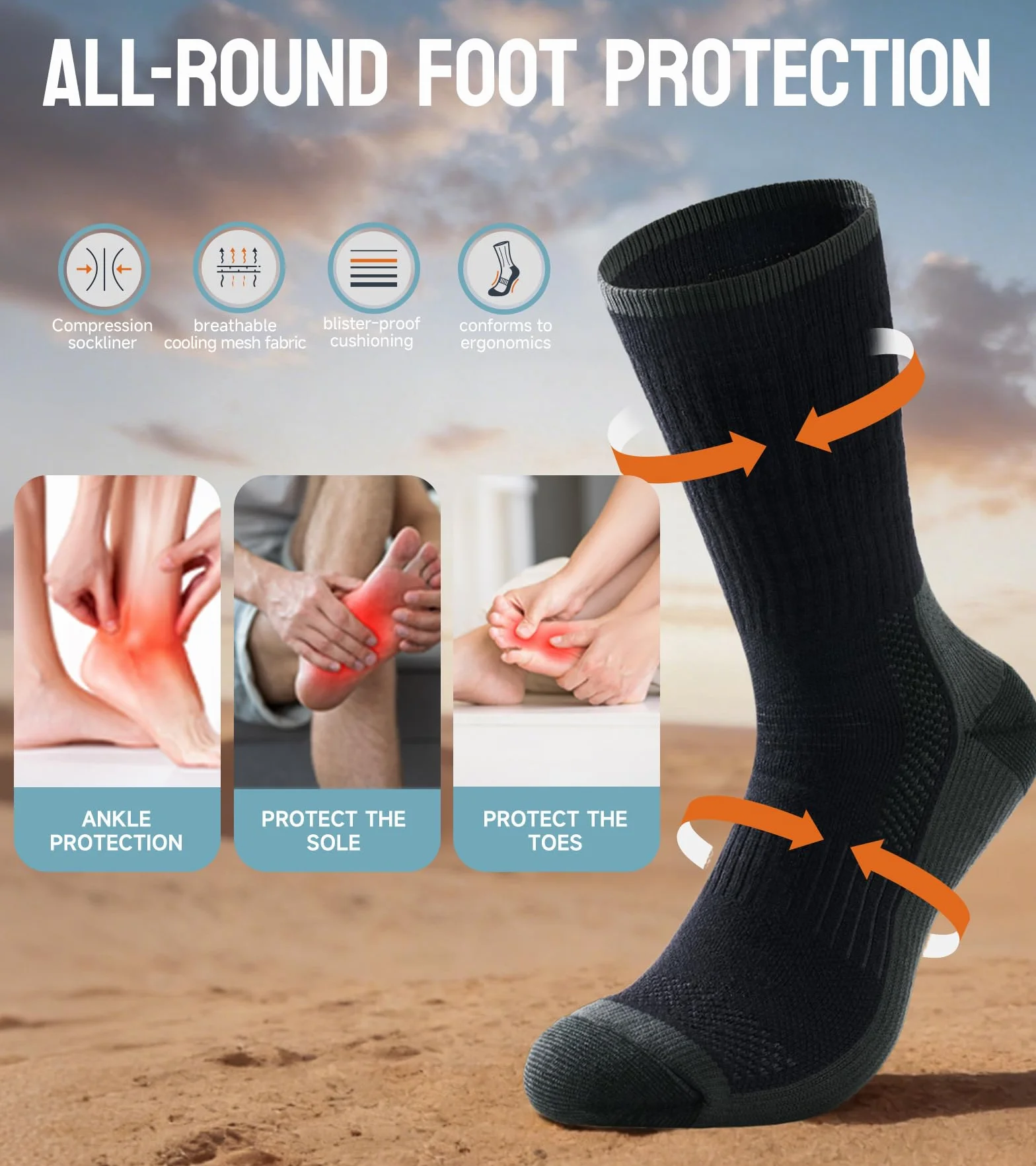 TANSTC Chaussettes de Randonnée en Laine Mérinos pour Femme Anti-ampoules Respirantes 3 Paires