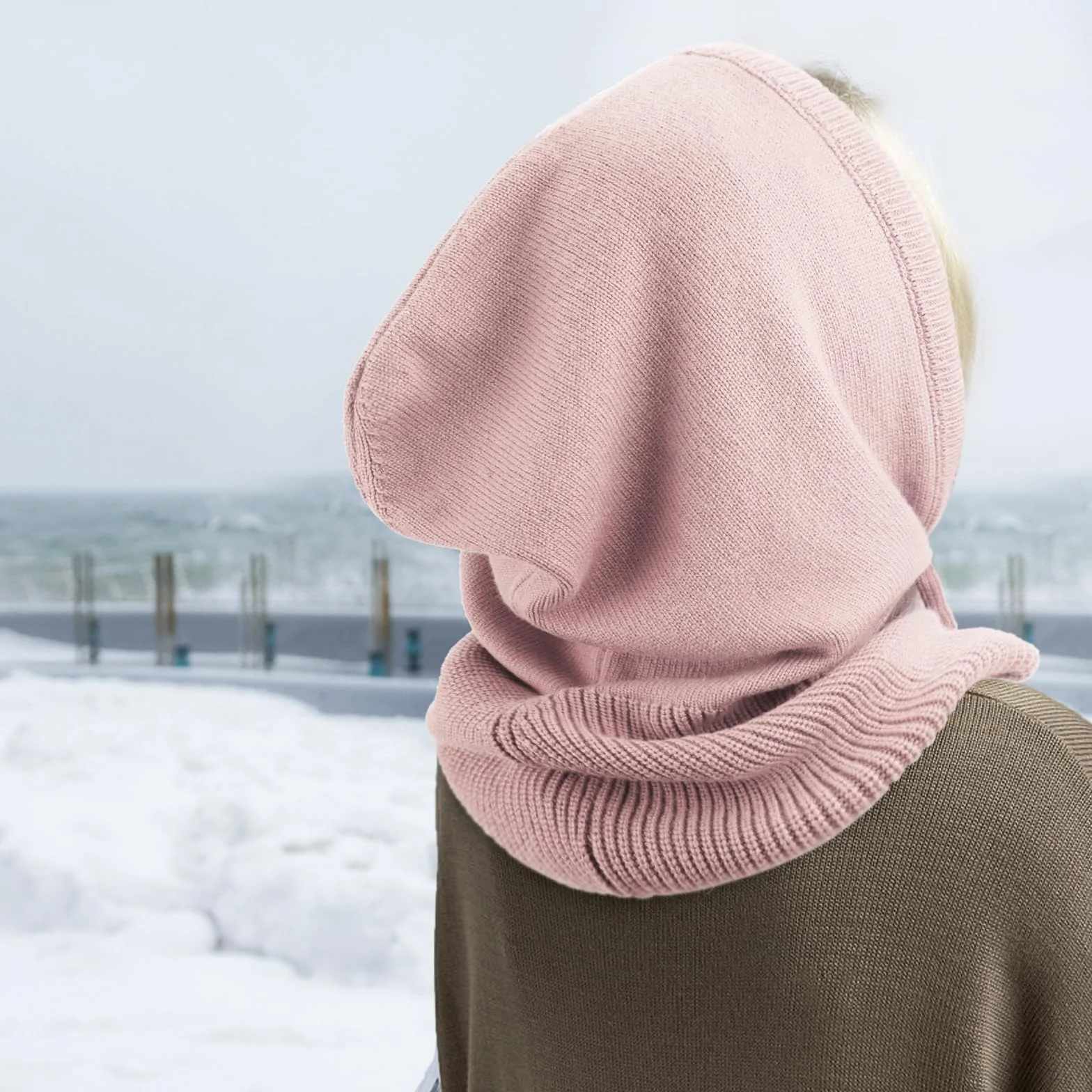 DRESHOW Bonnet Femme Hiver Balaclava Knit Beanie Cagoule à Capuche