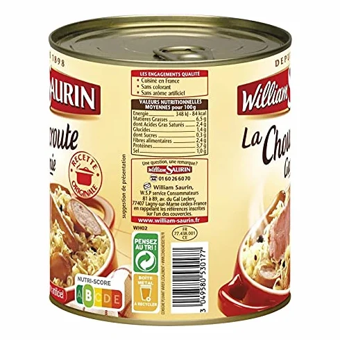 WILLIAM SAURIN - Choucroute Garnie Au Vin Blanc 800G - Lot De 4 - Offre Special