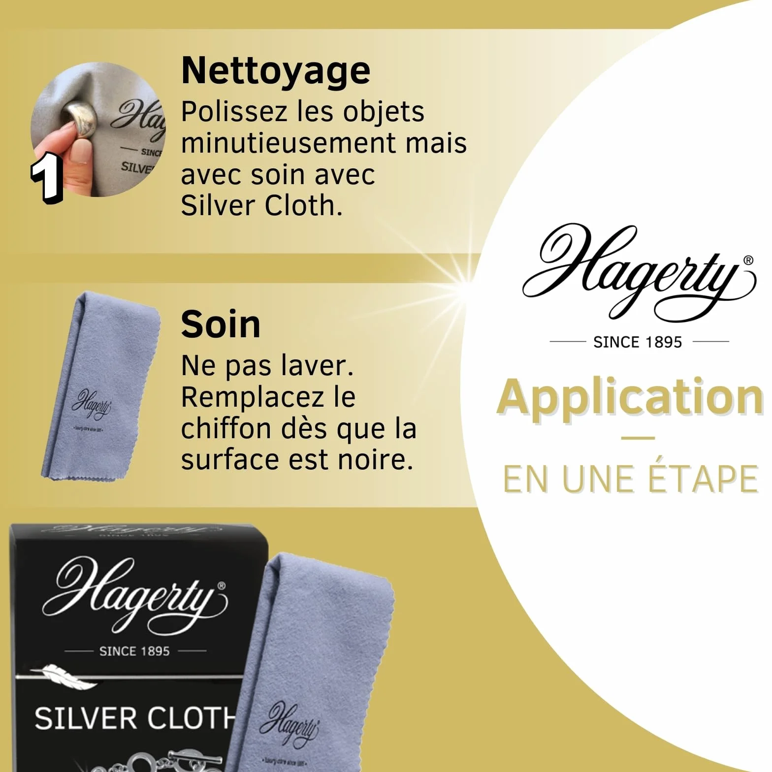 Hagerty Chamoisine imprégnée 100% coton 36 x 30 cm Nettoyage anti-ternissement pour argenterie