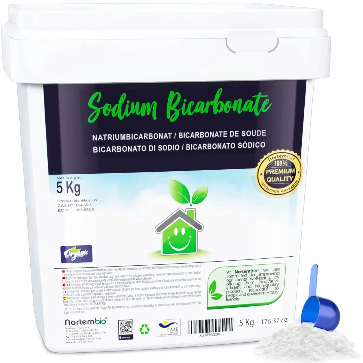 Bicarbonate de Soude 5Kg, Intrant de la Production écologique, Qualité Supérieure, naturel 100% pur. Nortembio. Développé en France.