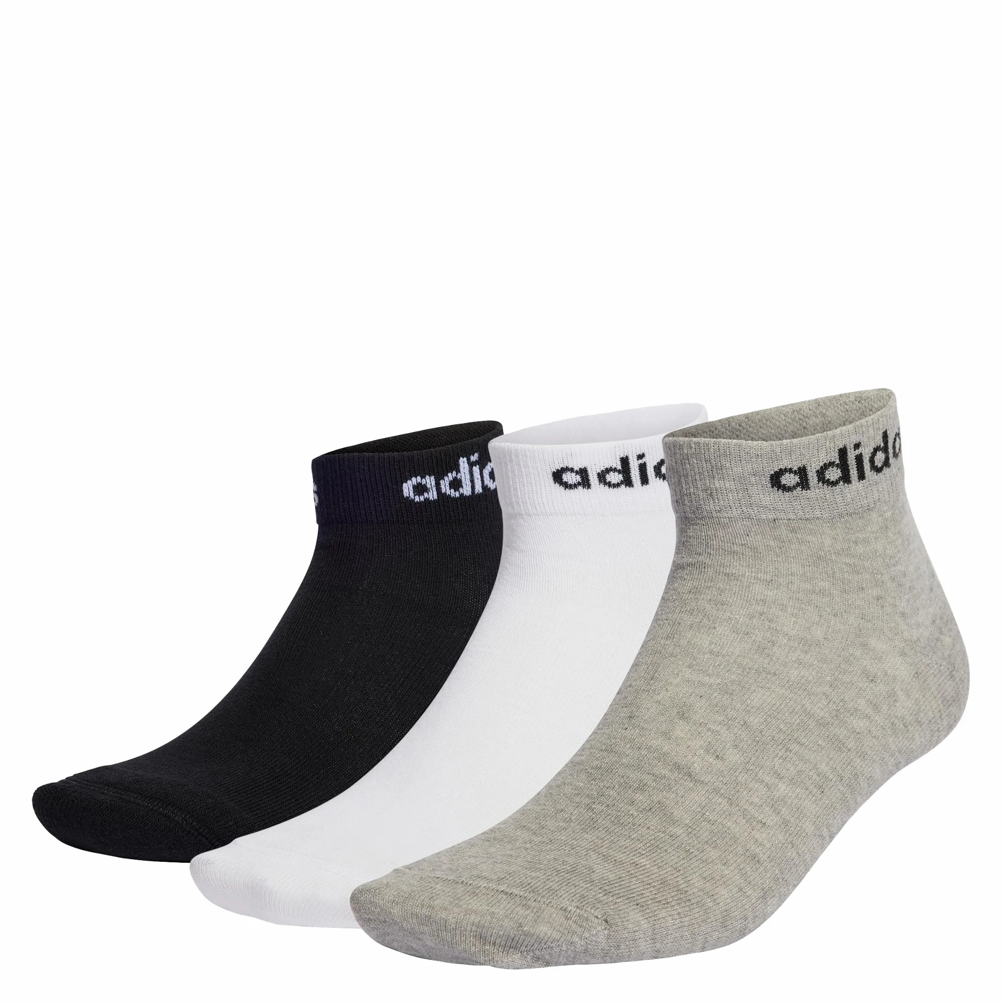 adidas Think Linear Ankle Socks 3 Pairs Medium Grey Heather White Black 37-40
