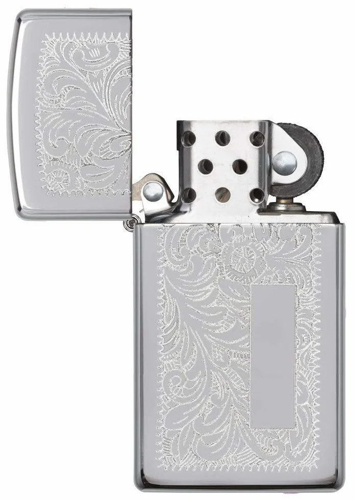 Zippo Briquet tempête – Venetian, Slim – Finition Chrome Poli Miroir avec Effet Lustre – Rechargeable – Réutilisable – Design Coupe-Vent – Boîte Cadeau – Fabriqué aux États-Unis