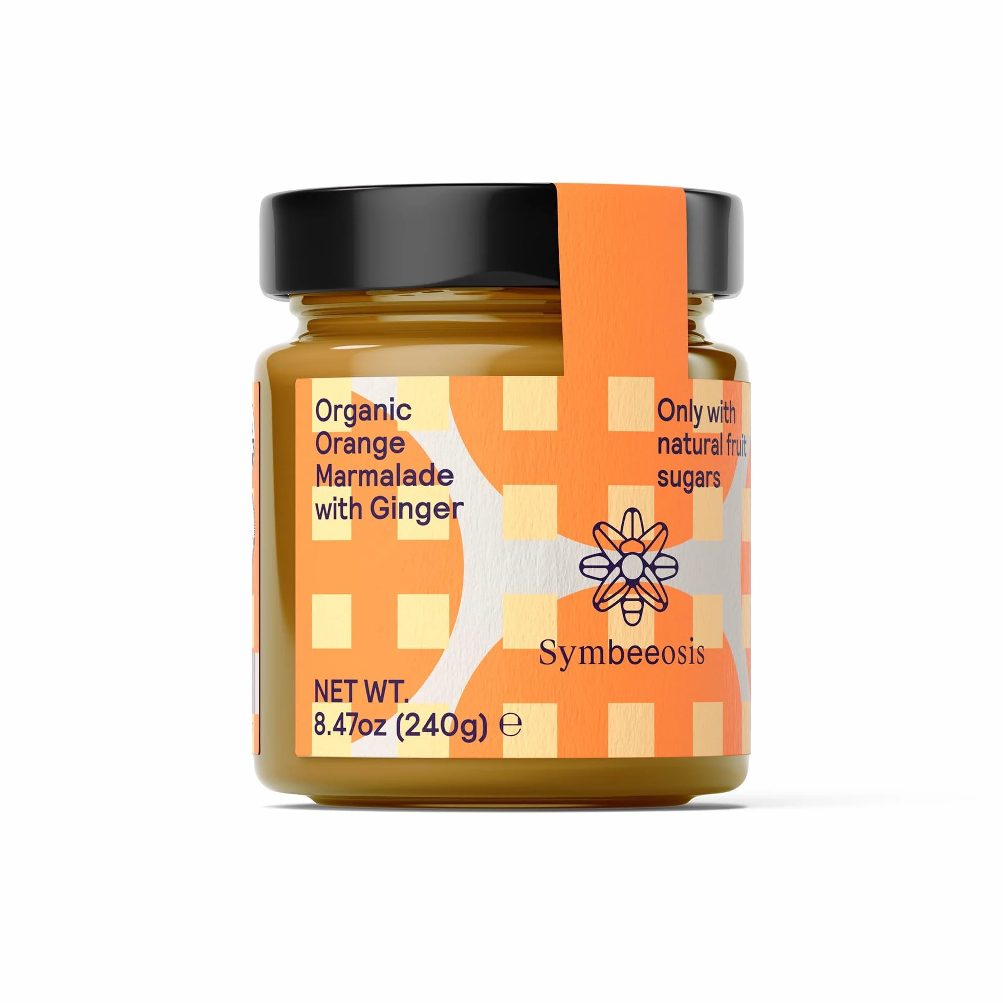 Symbeeosis Organic Orange Marmalade with Ginger: Digestive Aid, All-Natural, Sugar-Free, No Artificial Aromas, Pleasant Peppery Taste - Made with Fruit Sugars and Dry Ginger Extract