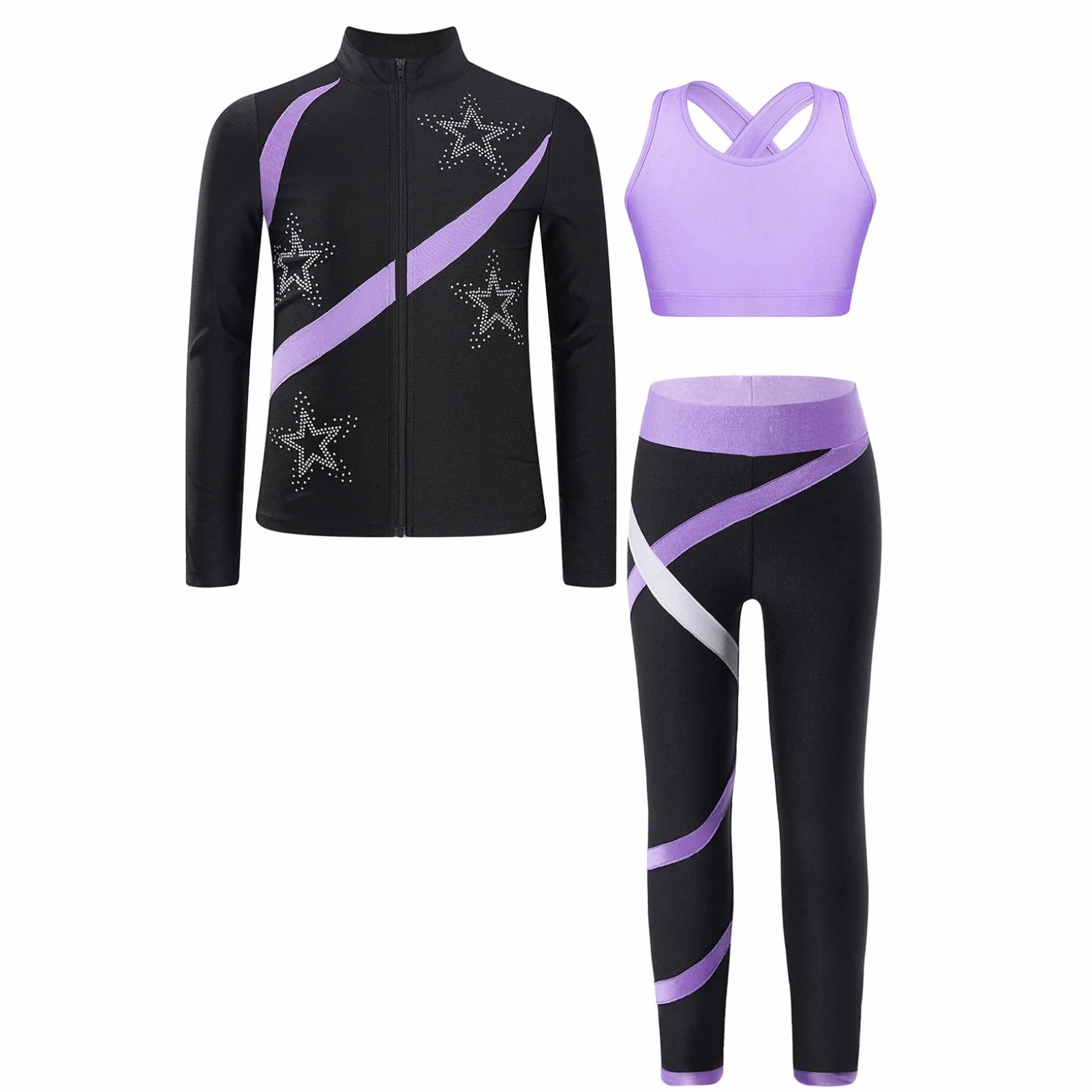 Oyolan Ensemble Sport Fille Survêtement Veste Débardeur Legging Gym Gymnastique 5-16 Ans