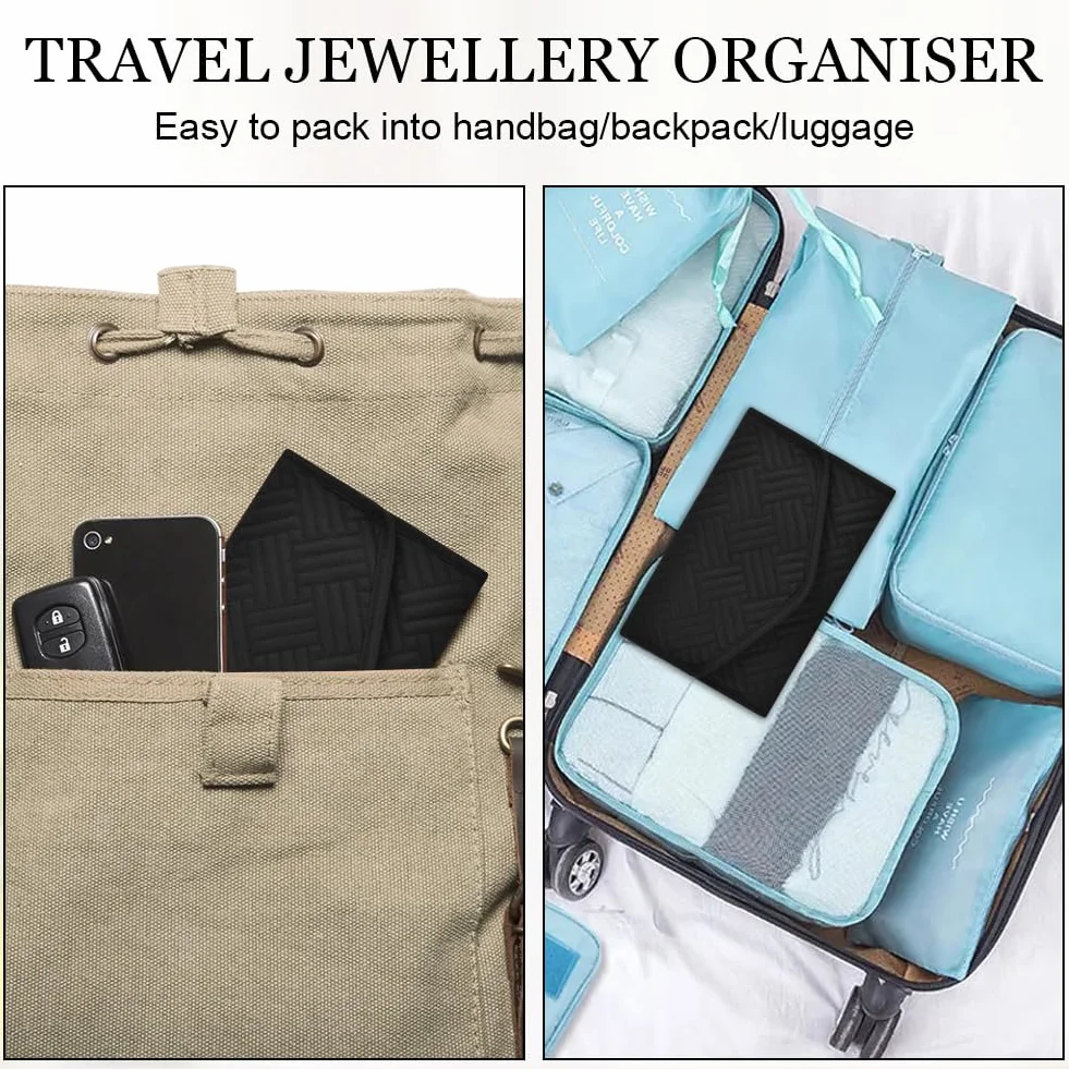 Aucuu Pochette Rouleaux à Bijoux Pliable, Organisateur de Voyage pour Bijoux, Sac en Rouleau Noir