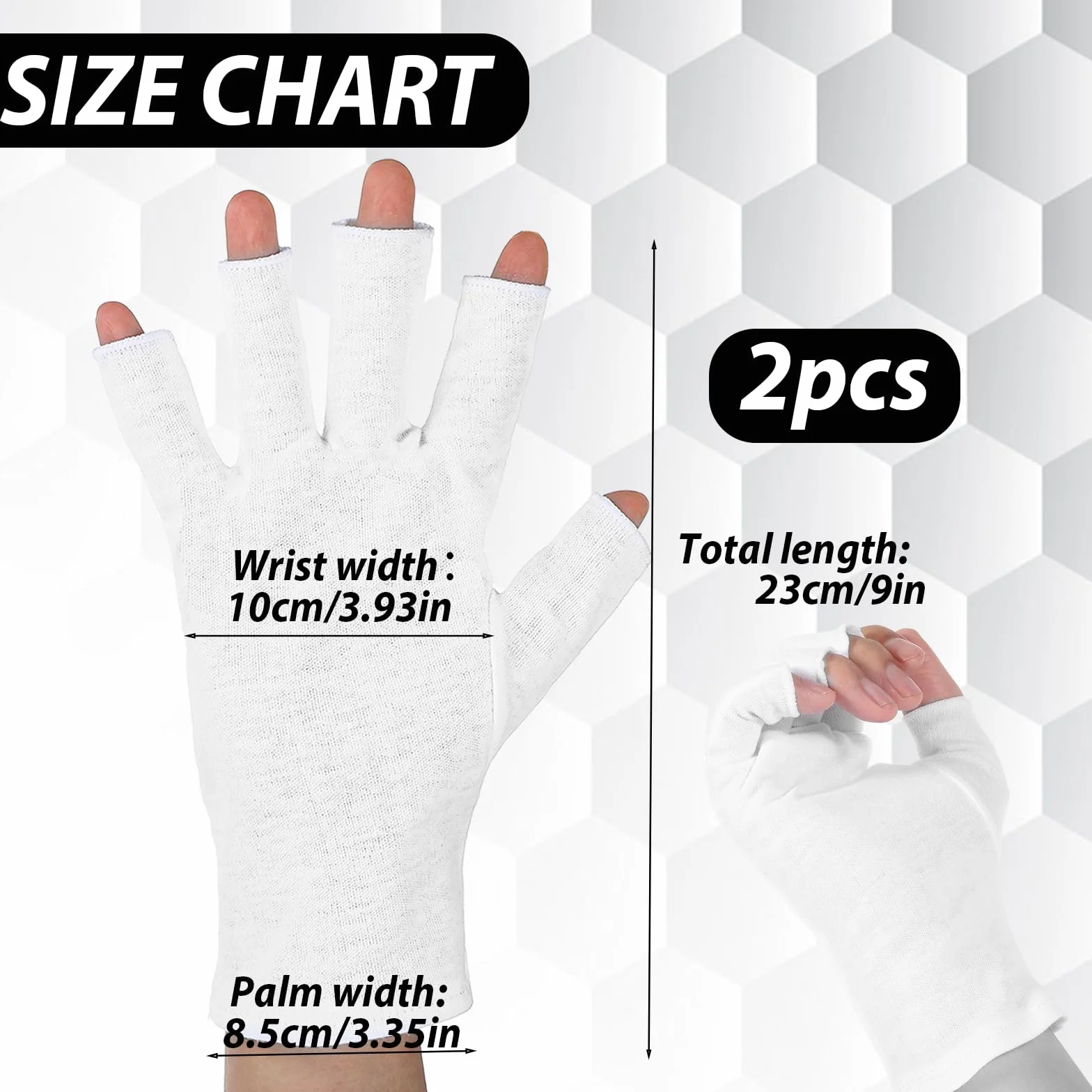 Gants en coton blanc sans doigts lot de 2 paires résistants transpiration respirants eczéma séchage mains sommeil spa