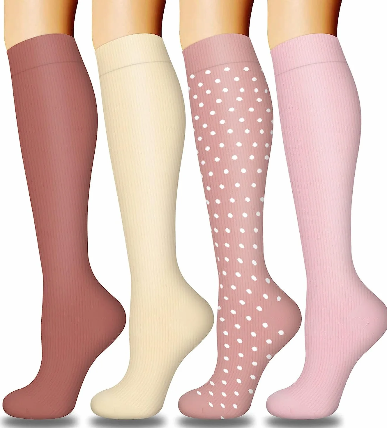 Chaussettes de Compression DRESHOW 4 Paires pour Femmes Hommes Circulation Athlétisme Course Cyclisme Voyage