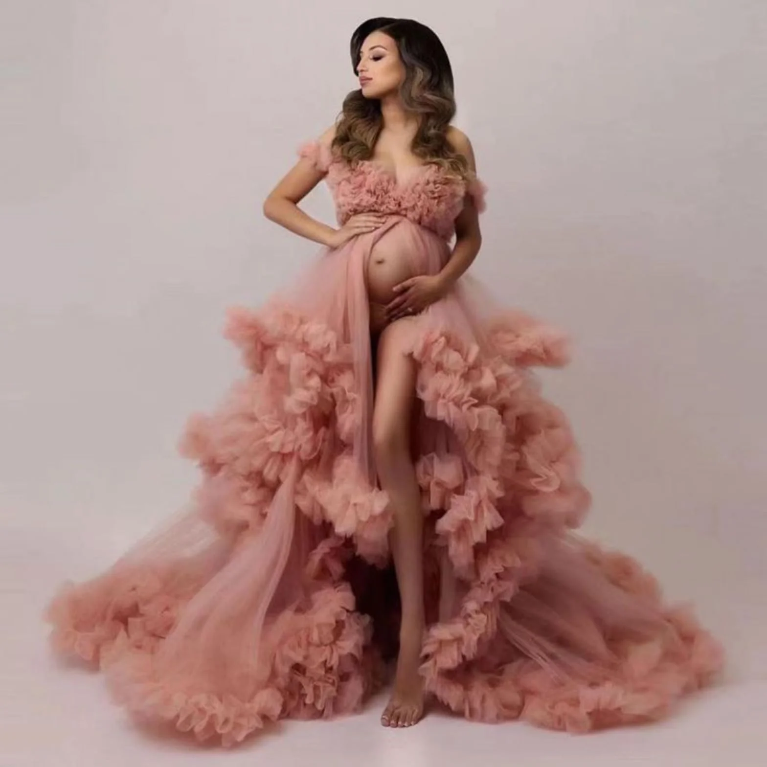 Robe de maternité en tulle à volants pour séance photo grossesse