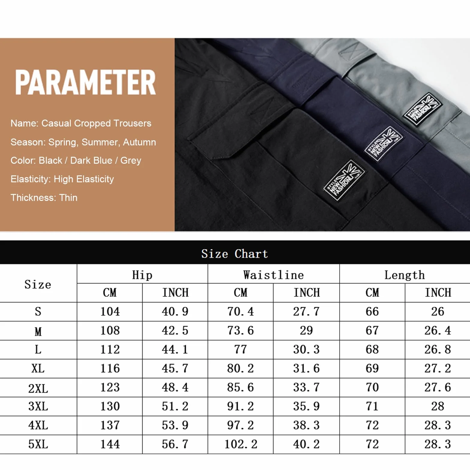Pantalon court décontracté pour homme séchage rapide respirant poches zippées