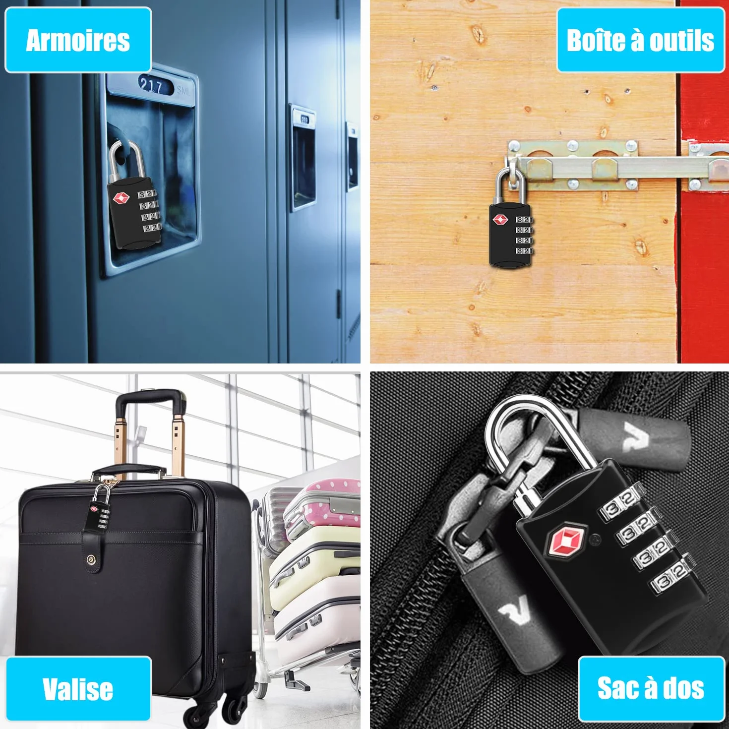 TSA Luggage Locks, Cadenas de Sécurité à 4 Chiffres, Cadenas à Bagages à Combinaison