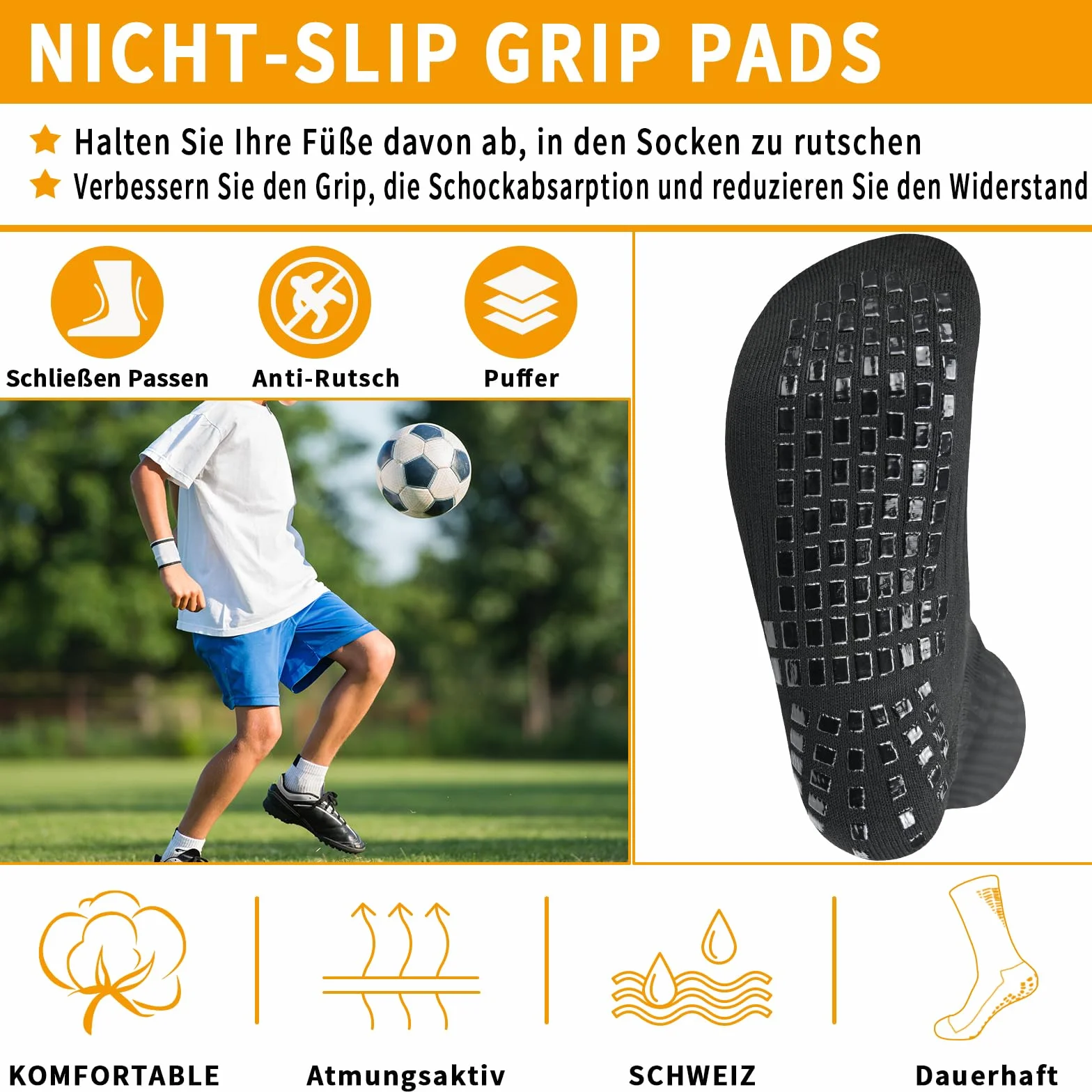 Chaussettes de football antidérapantes pour enfants, lot de 3 paires, tailles 31-34/35-38