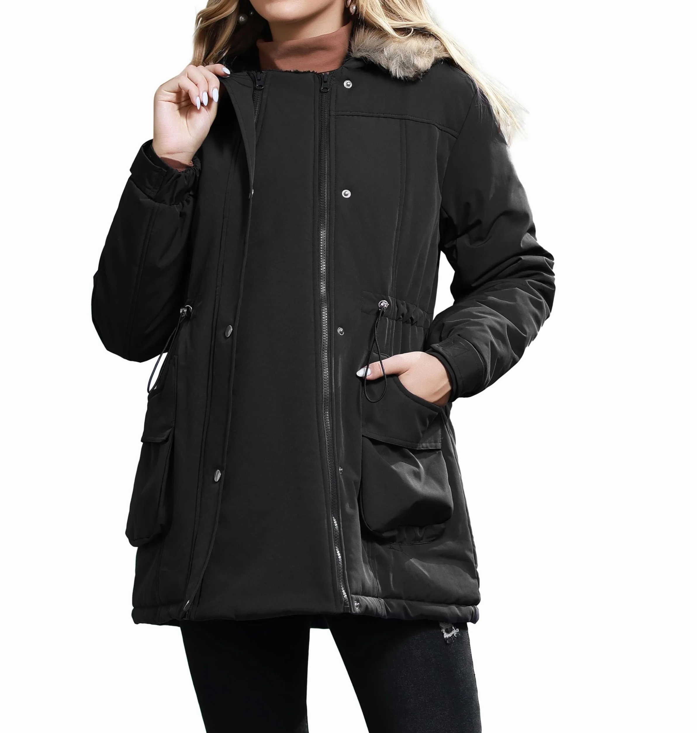 Manteau de maternité 3 en 1 pour femme, doublé en polaire, chaud à capuche
