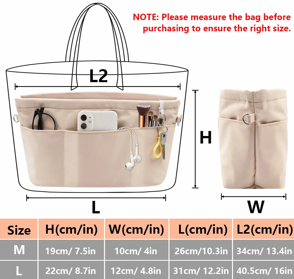 Organisateur de sac à main en nylon beige taille M avec trousseau de clés