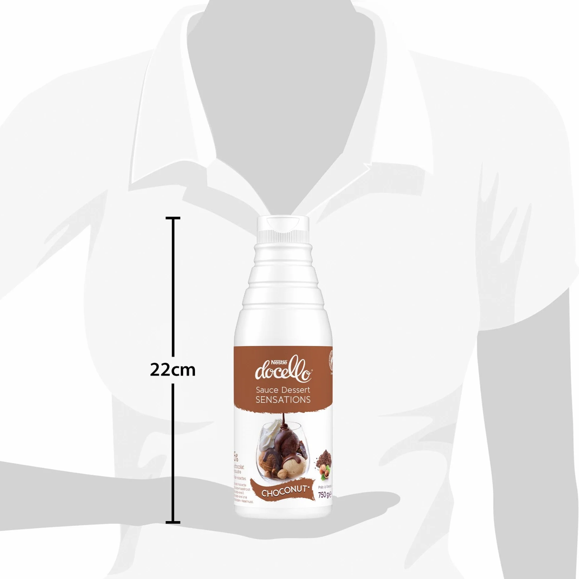 NESTLÉ DOCELLO Sauce Sensation Choconut - Sauce Dessert Chocolat-Noisette - Cacao Certifié Rainforest Alliance - Aide à la Pâtisserie, Topping, Nappage Gâteau, Coulis - Bouteille Squeeze - 750g