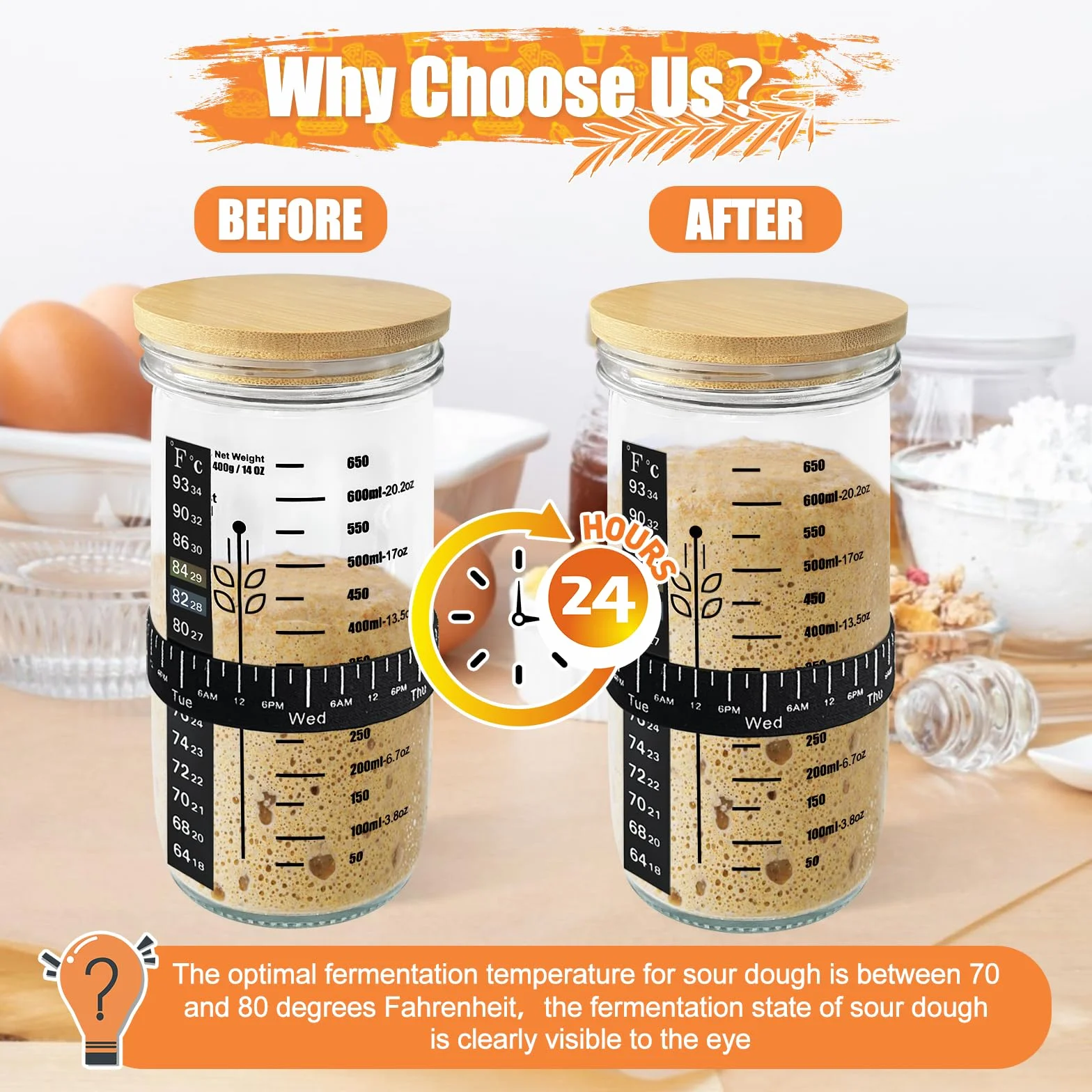 Kit de démarrage en verre pour levain - 650 ml - Récipient à levain réutilisable pour une cuisson facile du pain - Facile à utiliser et à nettoyer - Cadeau parfait pour la pâtisserie