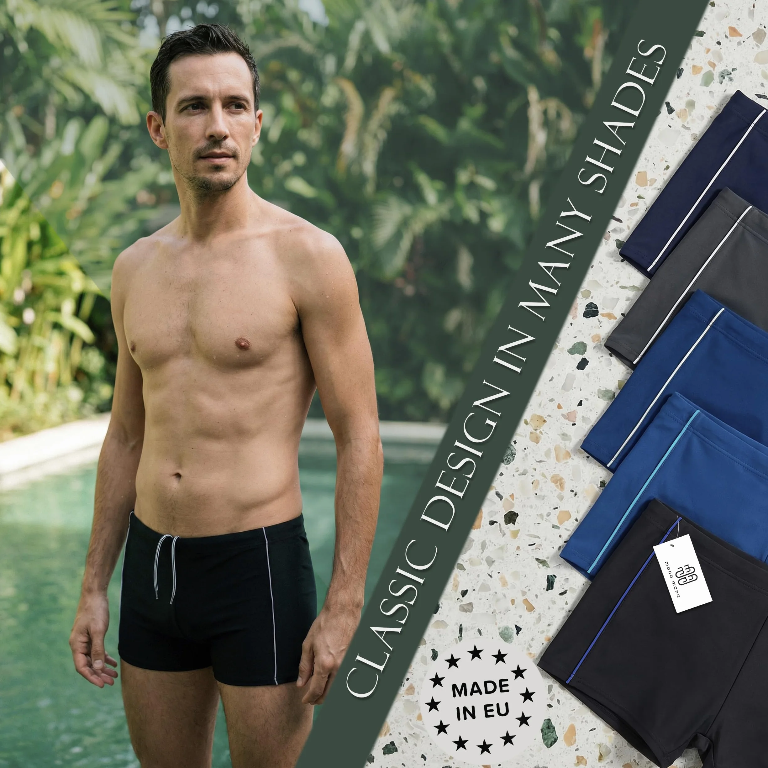 MANA MANA Maillot de Bain Homme Séchage Rapide Résistant au Chlore Taille Élastique Cordon Ajustable Grande Taille Natation Plage