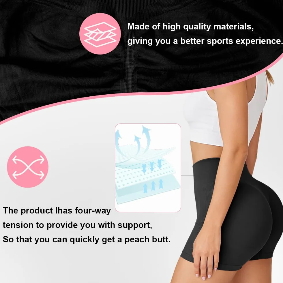DiULi Short Sport Femme Sans Couture Running Cyclisme Anti-Frottement Scrunch Contrôle Ventre Rose