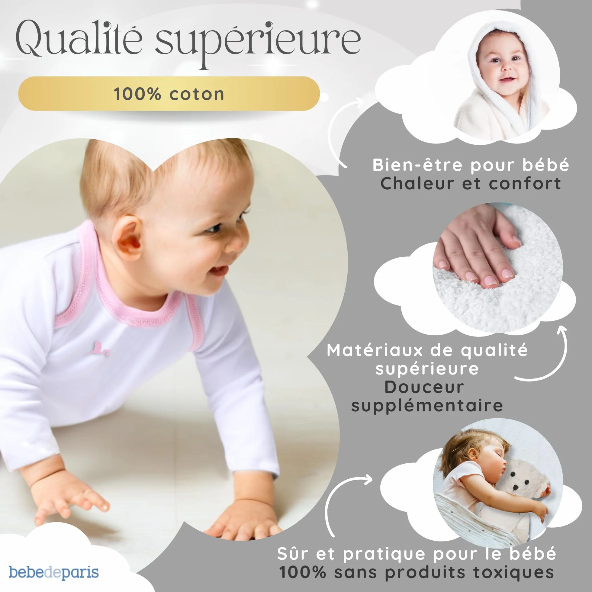 Canastilla Peignoir brodé nouveau-né 6-18 mois Body Trousse toilette mousseline ours peluche