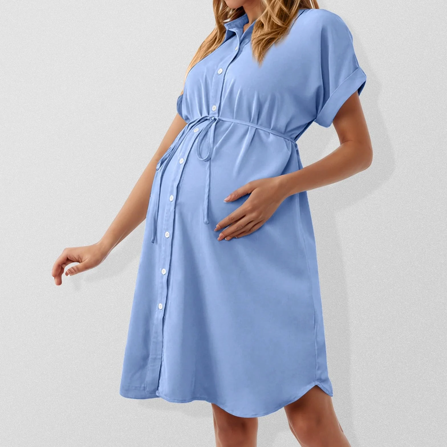 Robe Chemise Femme Maternité Mini Robe Grossesse Ete Manche Courte Grande Taille Ample Enceinte Chic