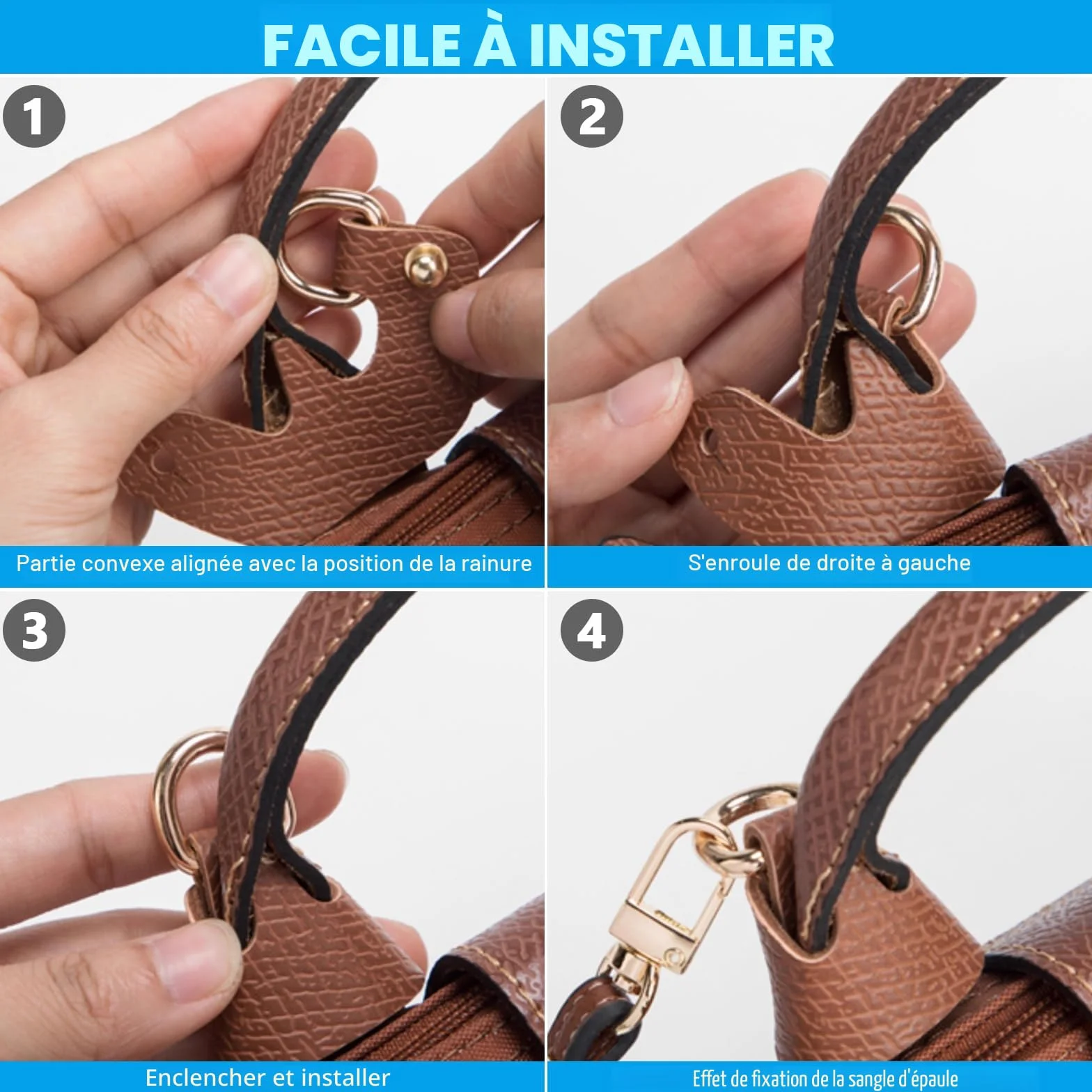 Bandoulière Compatible Sac Longchamp Mini, Lanière Réglable Cuir 0.9 cm Femme Pliage