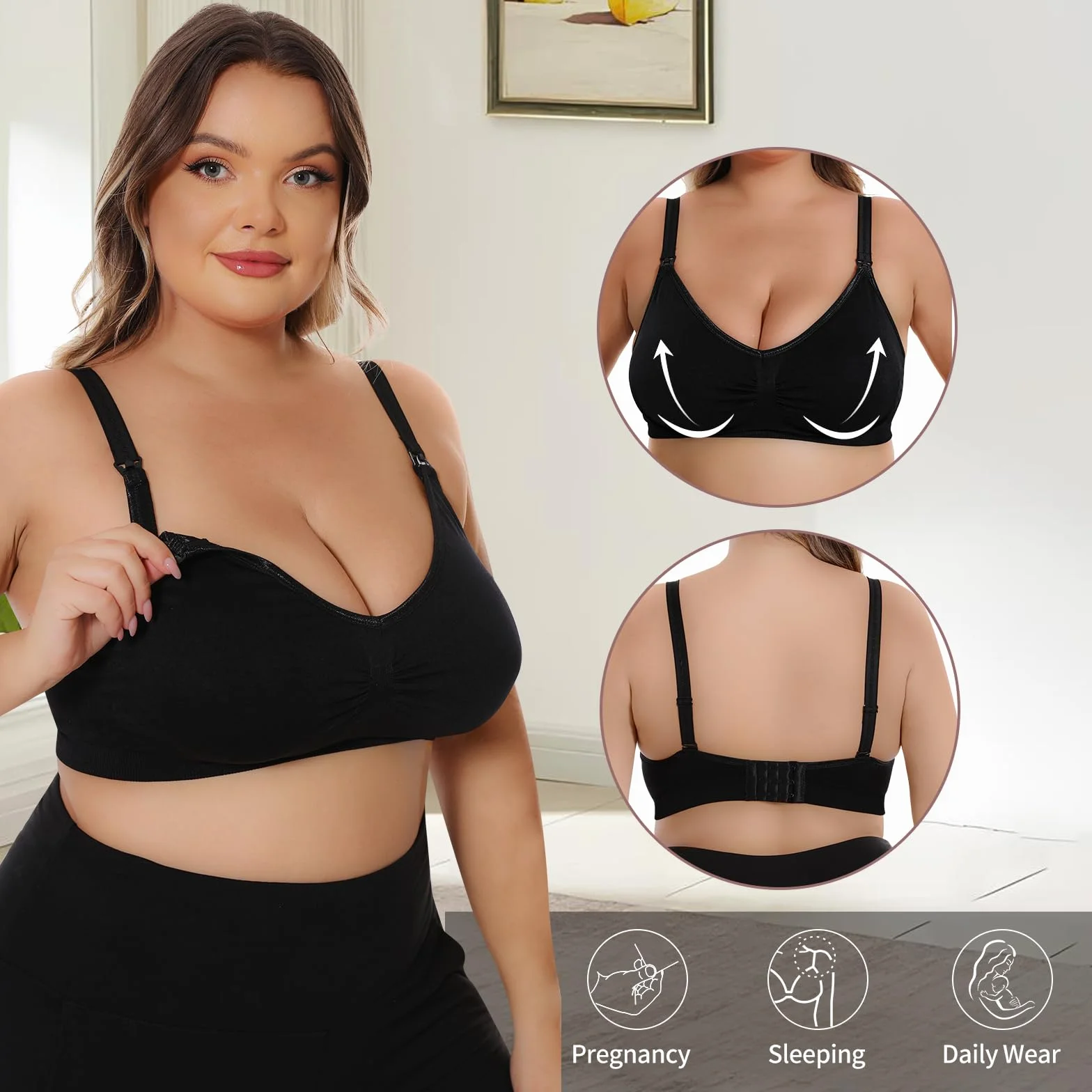 Lot de 3 Soutien-Gorge Allaitement Femme, Brassiere Maternité sans Armature Réglable Nursing Bra avec Rallonges