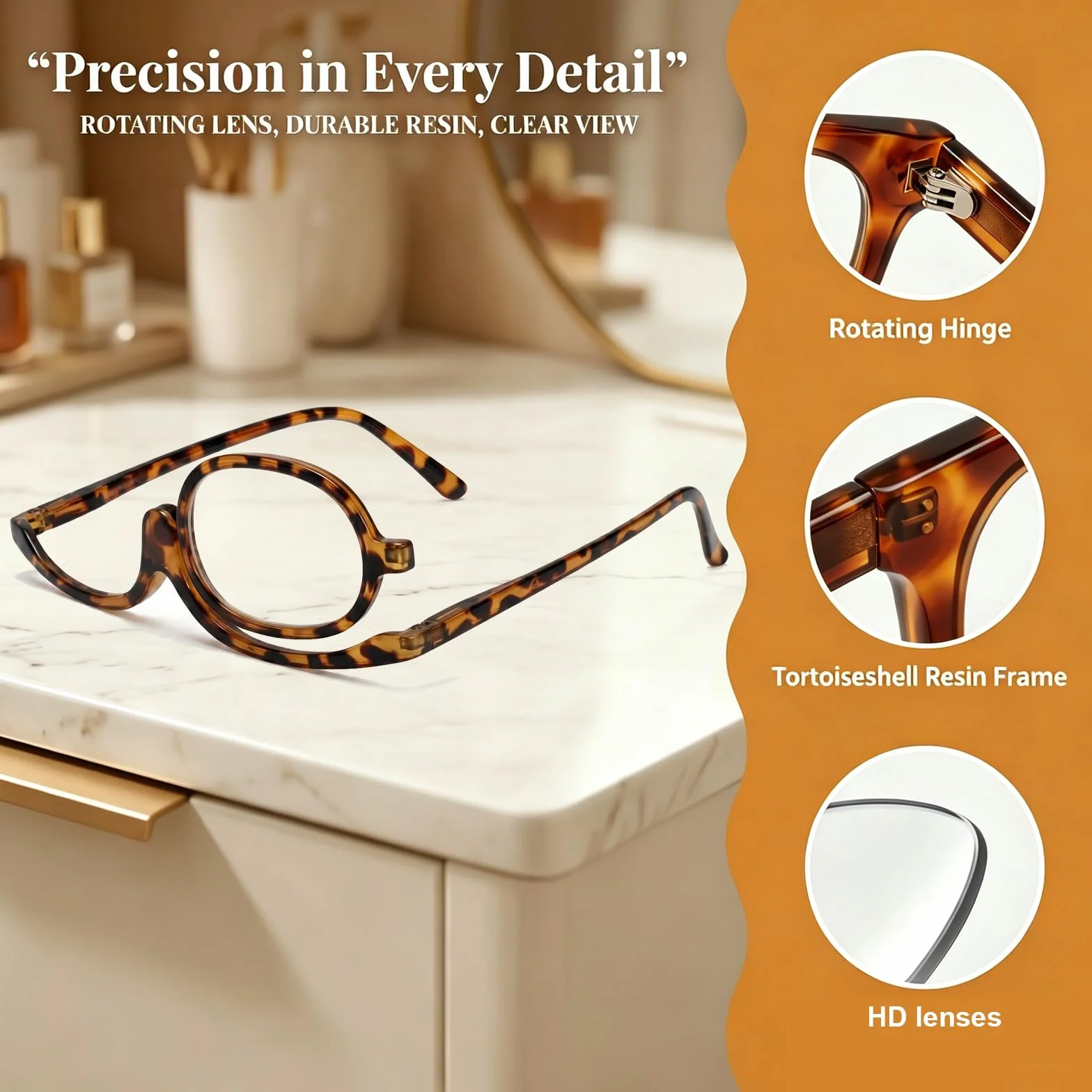 Lunettes de Maquillage à Lentille Unique Rotative pour Femmes