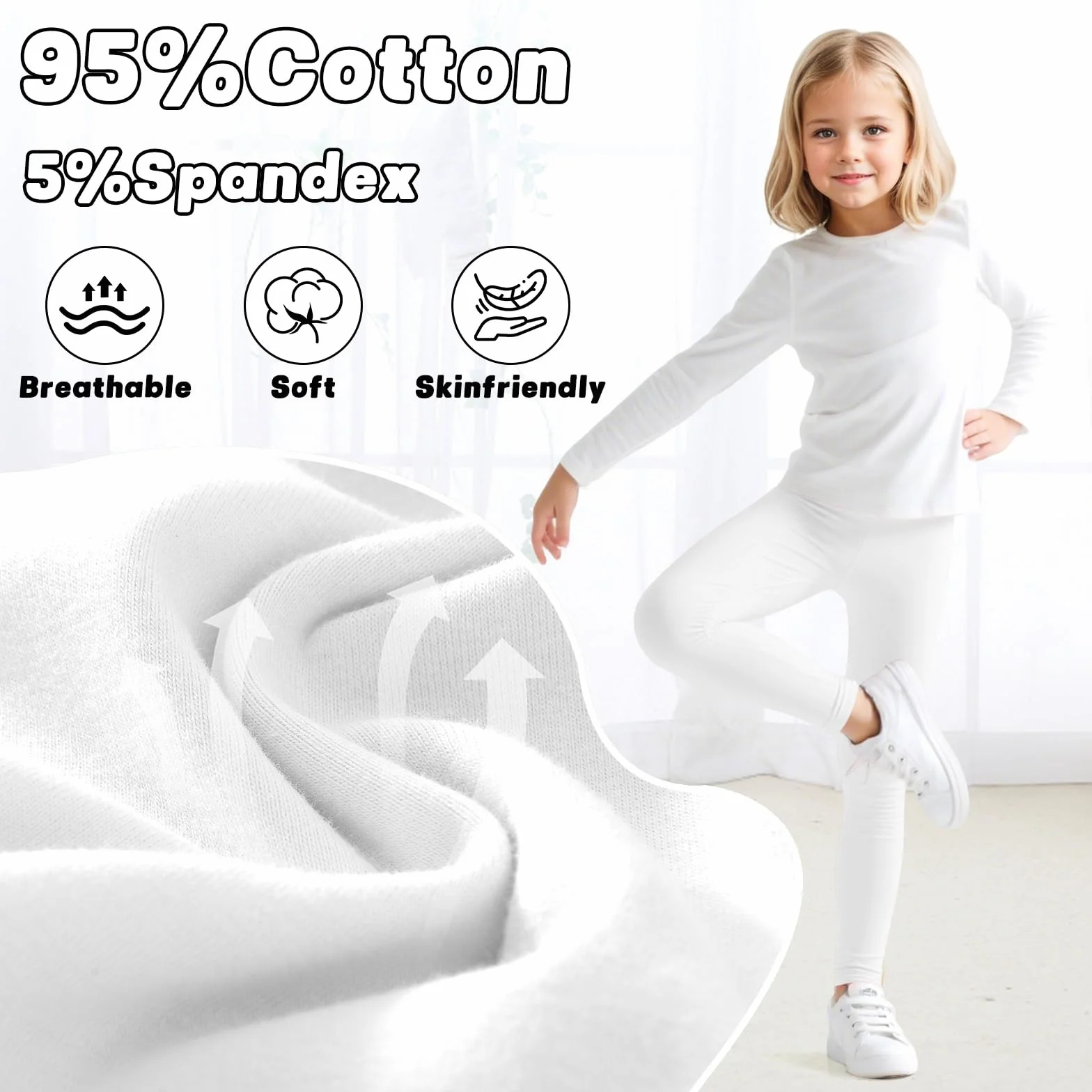 JinBei Fille Leggings Cotton Longueur Pantalon Léger Respirant Running Fitness Long Pants Tissu Extensible Couleur Unie Danse Gymnast Lot de 2 Enfants Âge 5-12