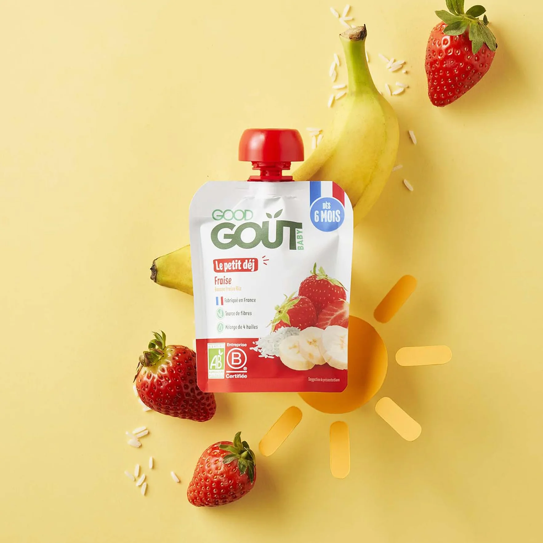 GOOD GOÛT Petit Déj Fraise Gourde Bébé Dès 6 Mois Sans Sucres Ajoutés 10x70g