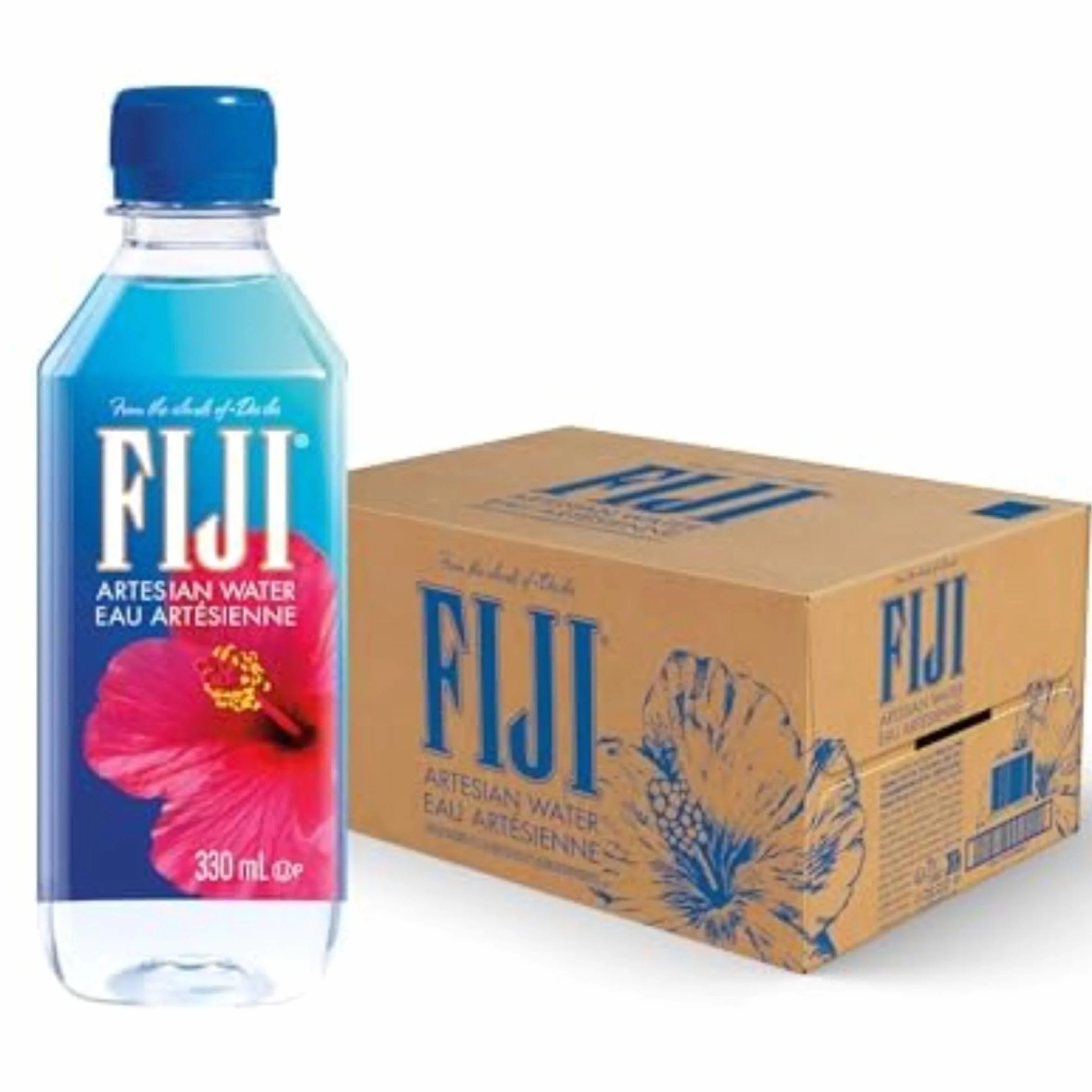 Fiji Water - Eau Minérale Plate des Îles Fidji - Eau Artésienne Enrichie en Minéraux - Filtration Naturelle, Conditionnée sans Contact avec la Main de l'Homme - Carton de 24 bouteilles *330 ml