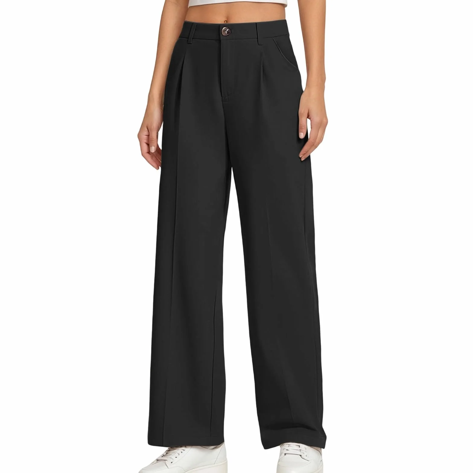 A82 Pantalon évasé en coton pour fille Taille haute élastique