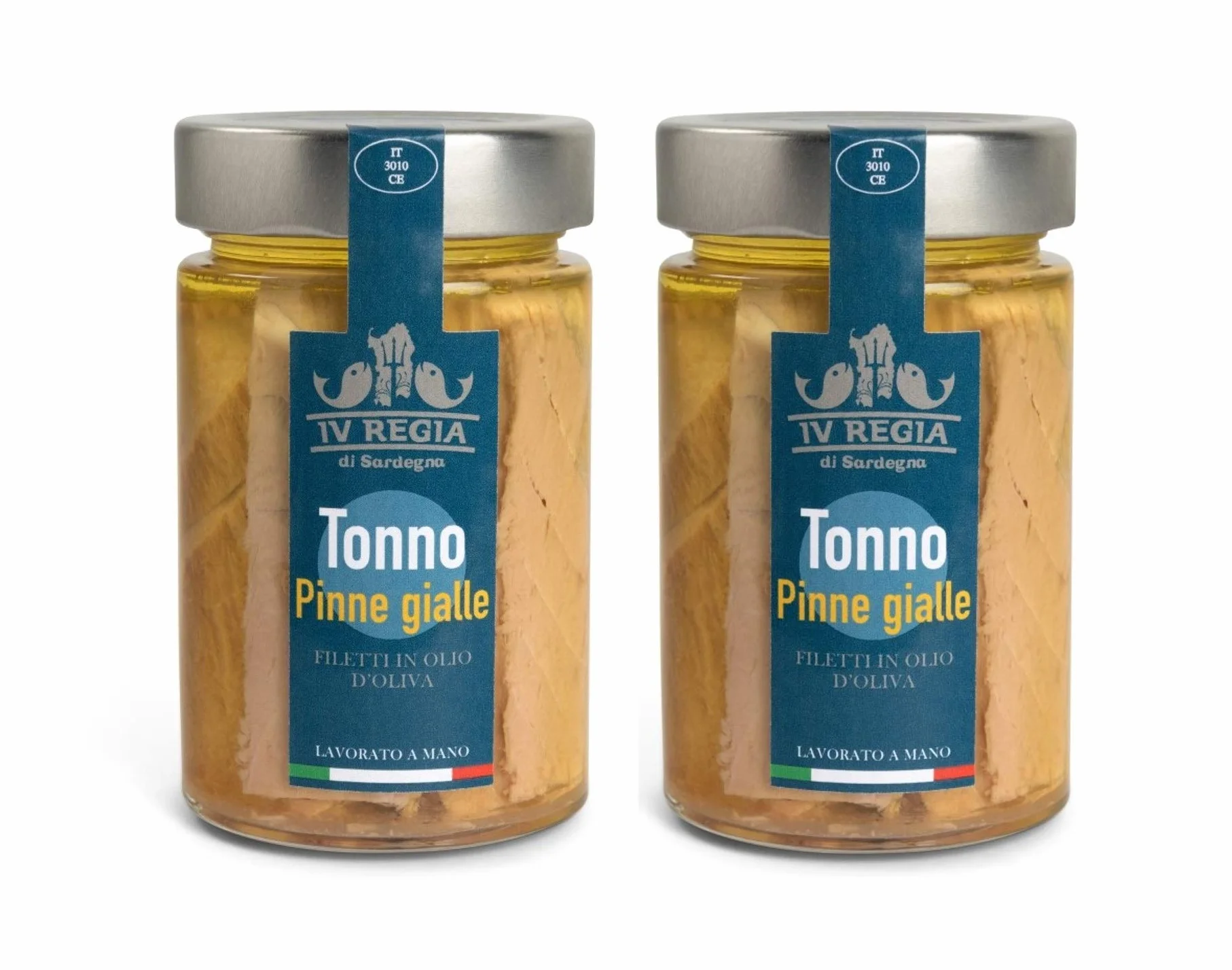 Filets de Thon jaune à l'huile d'olive IV Regia di Sardegna - 2 paquets de 190g - Fait à la main en Sardaigne, Italie - Production artisanale sarde certifiée Kosher