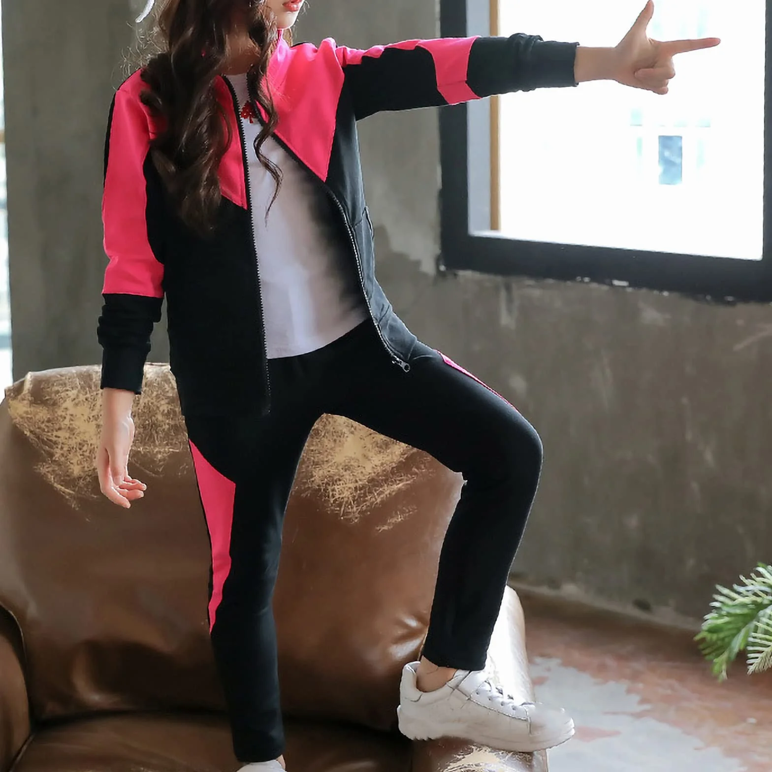 amropi Survêtement Filles Veste et Jogging Pantalon Tenue Sport 3-10 Ans