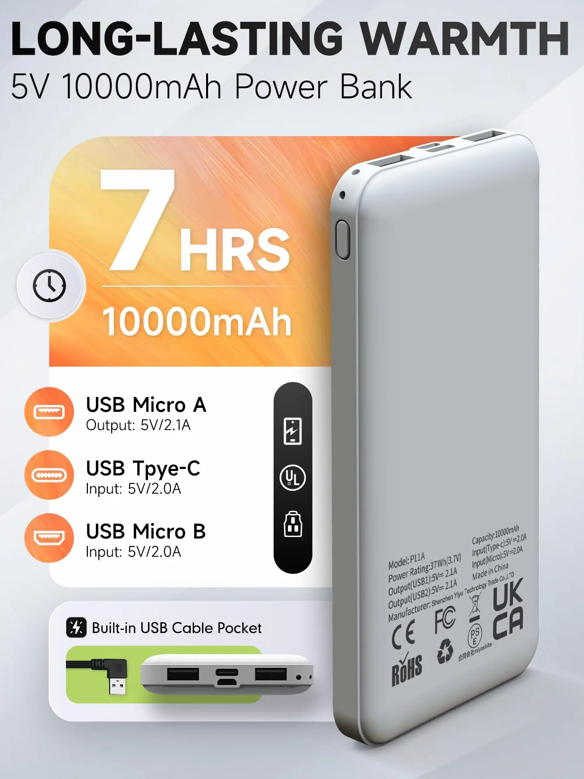 Gilet chauffant homme femme 10000mAh 5V USB micro polaire blouson chauffant avec batterie incluse manteau électrique 3 niveaux 6 zones chauffante hiver