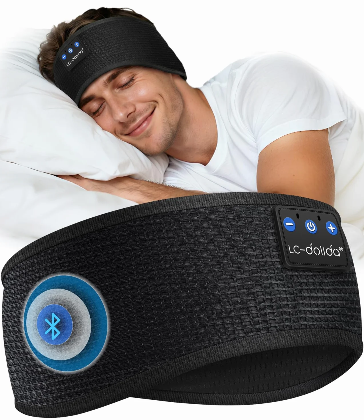LC-dolida Bandeau Écouteurs de Sommeil Bluetooth V5.4, Casque Audio sans Fil, 15 Heures de Lecture, Stéréo HiFi