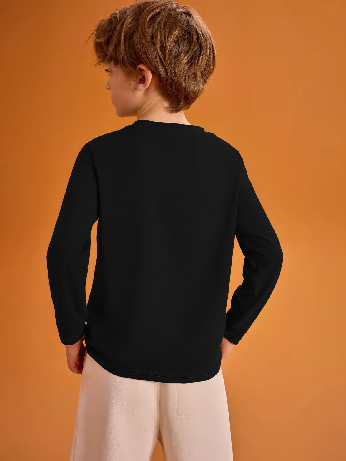 T-shirt à manches longues pour garçon col rond couleur unie basique