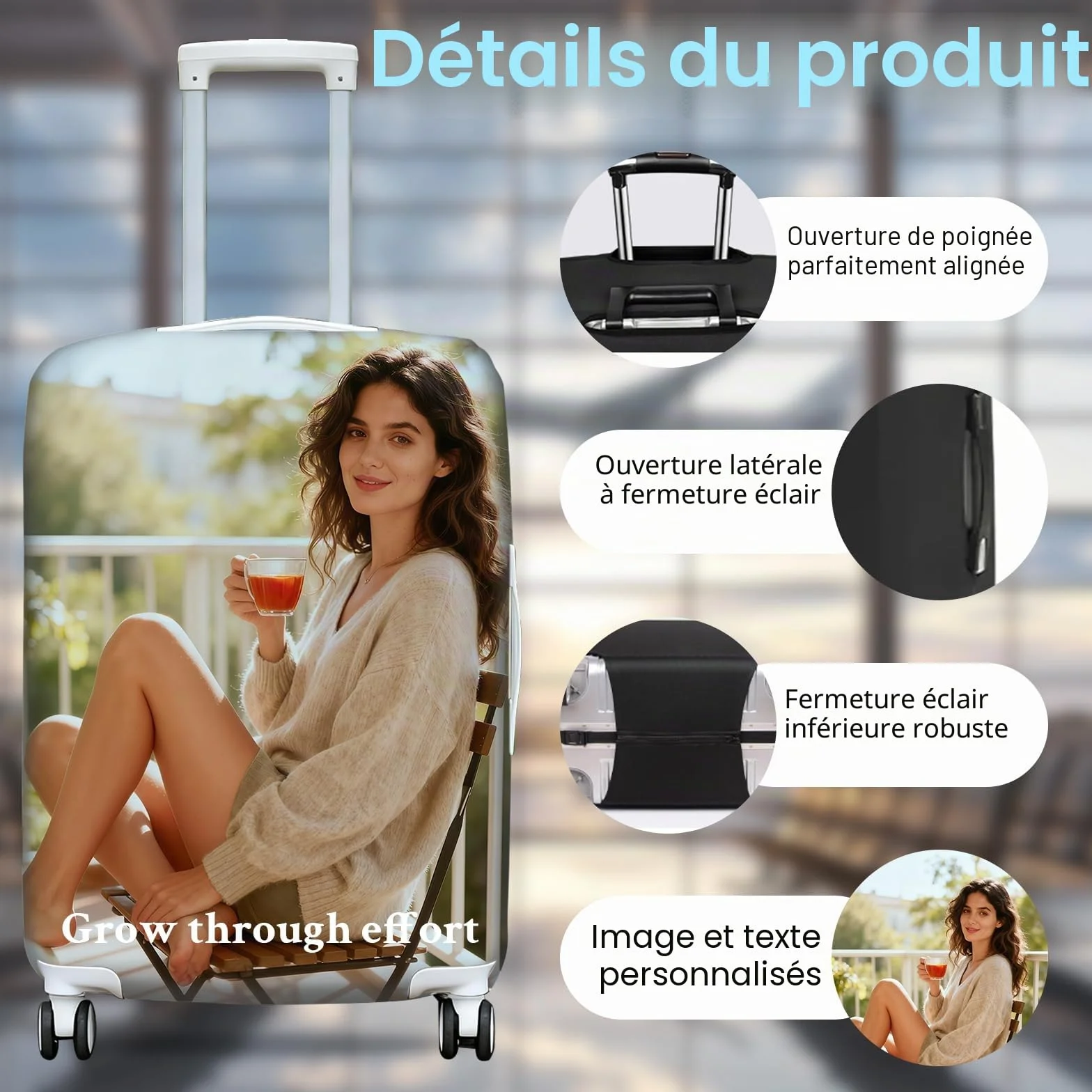 Housse de protection personnalisée pour valise double face élastique lavable