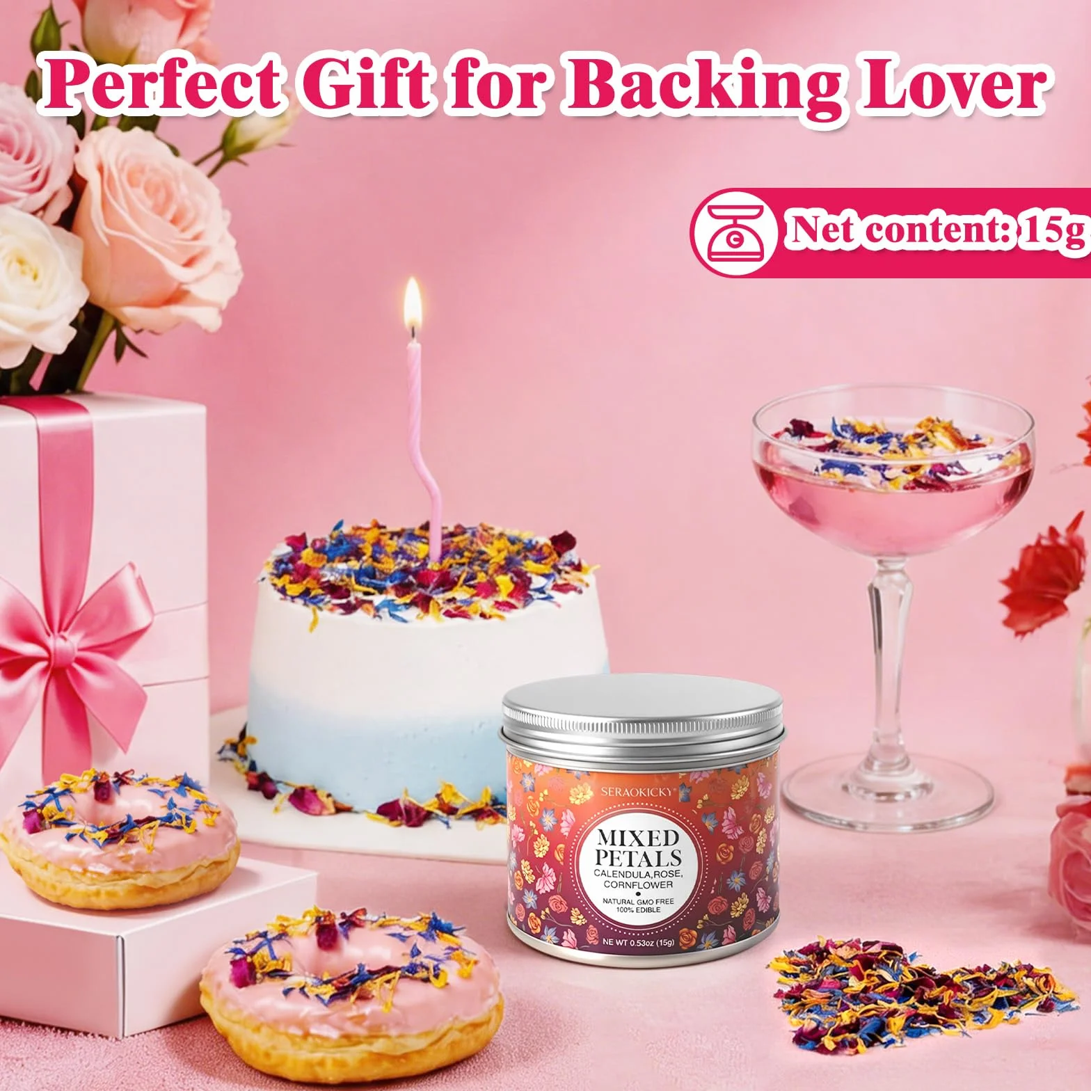 Fleurs Comestibles Bio Sches 15g | Mlange Ptales de Rose,Souci,Bleuet | Dcoration Naturelle Aromatique pour Gateaux,Cocktails,Savons Artisanaux & Bougies | Idal pour Crations Culinaires et DIY