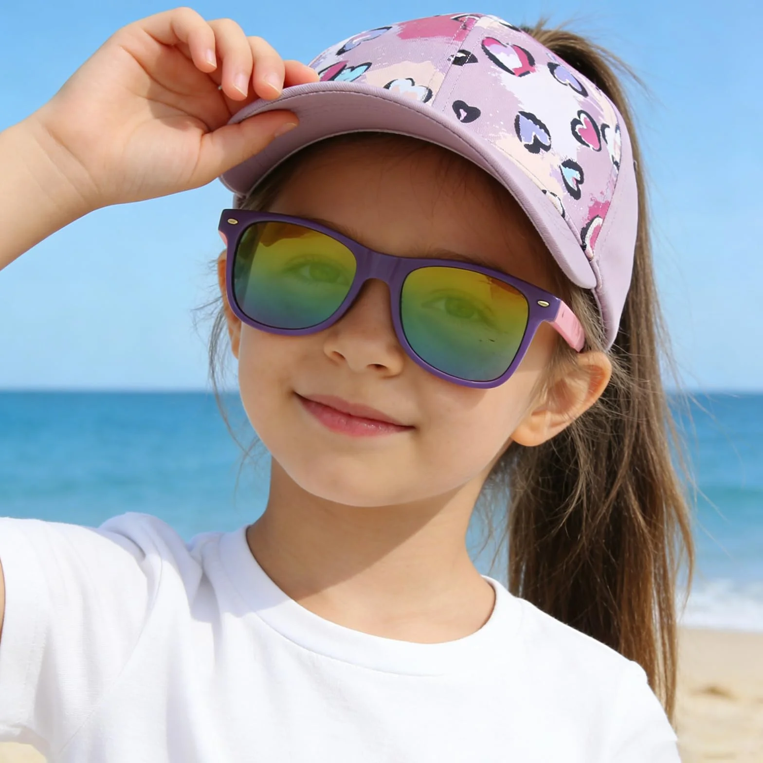 Casquette Lunettes de Soleil Enfants Fille, Chapeau de Soleil Fille Queue de Cheval Doux Confortable, Anti-Soleil Respirant