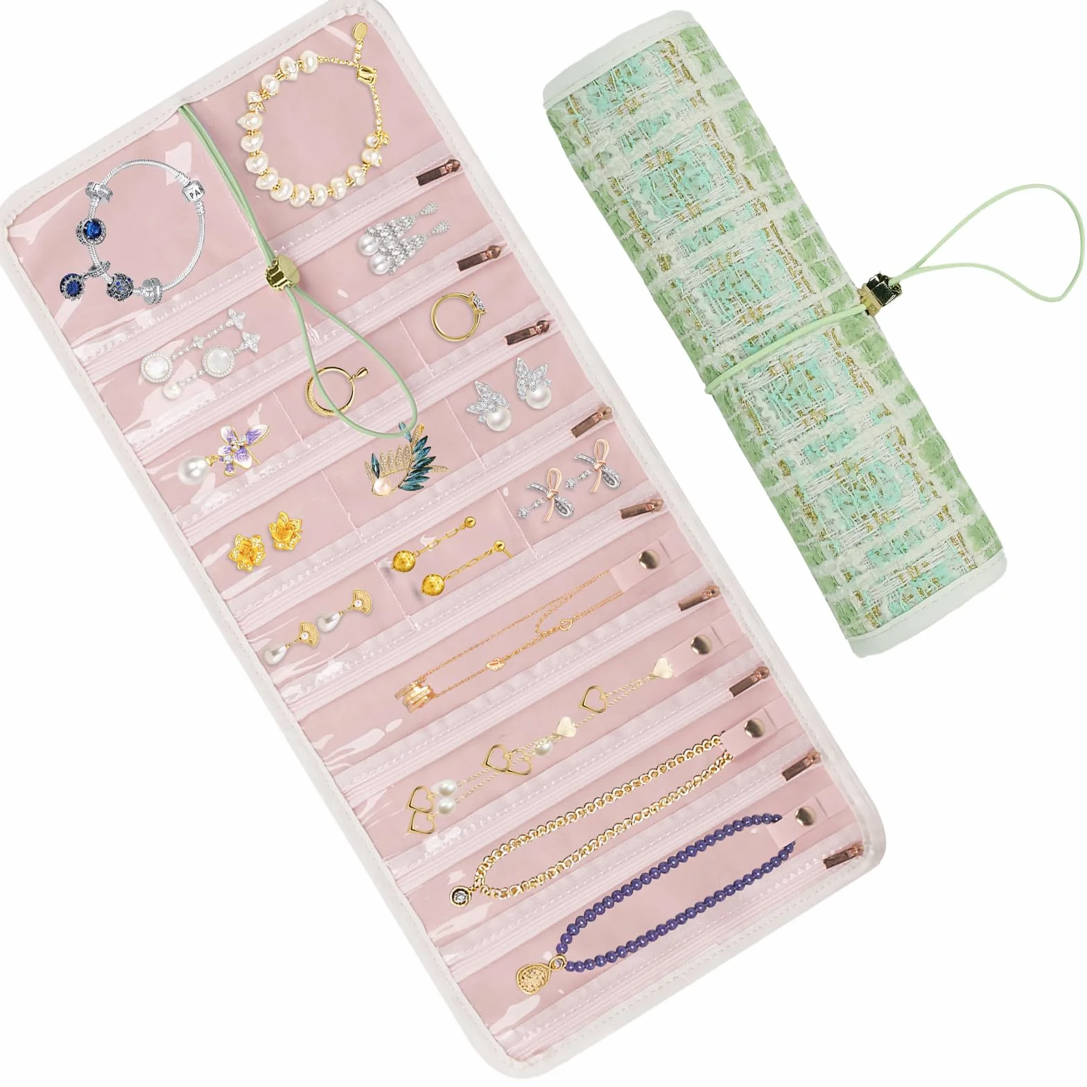 Trousse Rouleau à Bijoux de Voyage en Velours, Organisateur pour Colliers Bracelets Boucles d'oreilles, Sac de Rangement