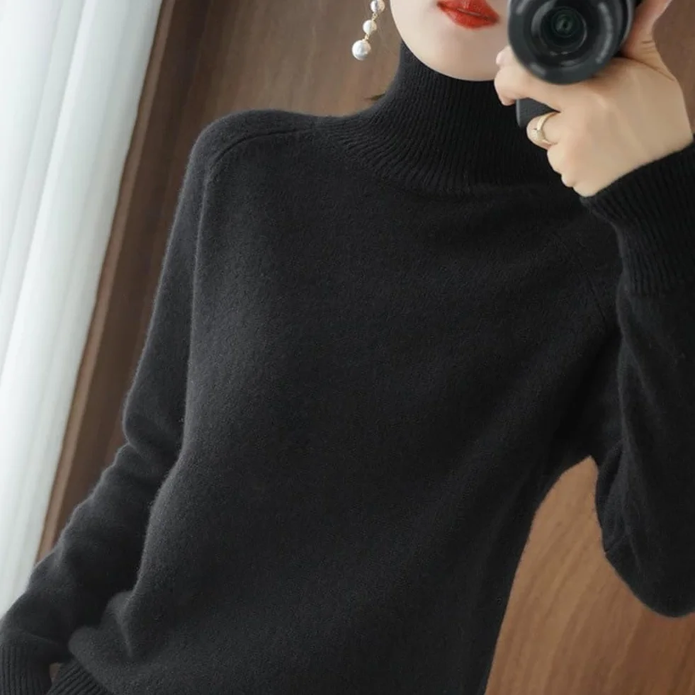 Pull en Tricot à col roulé Cachemire Laine Chaude Manches Longues