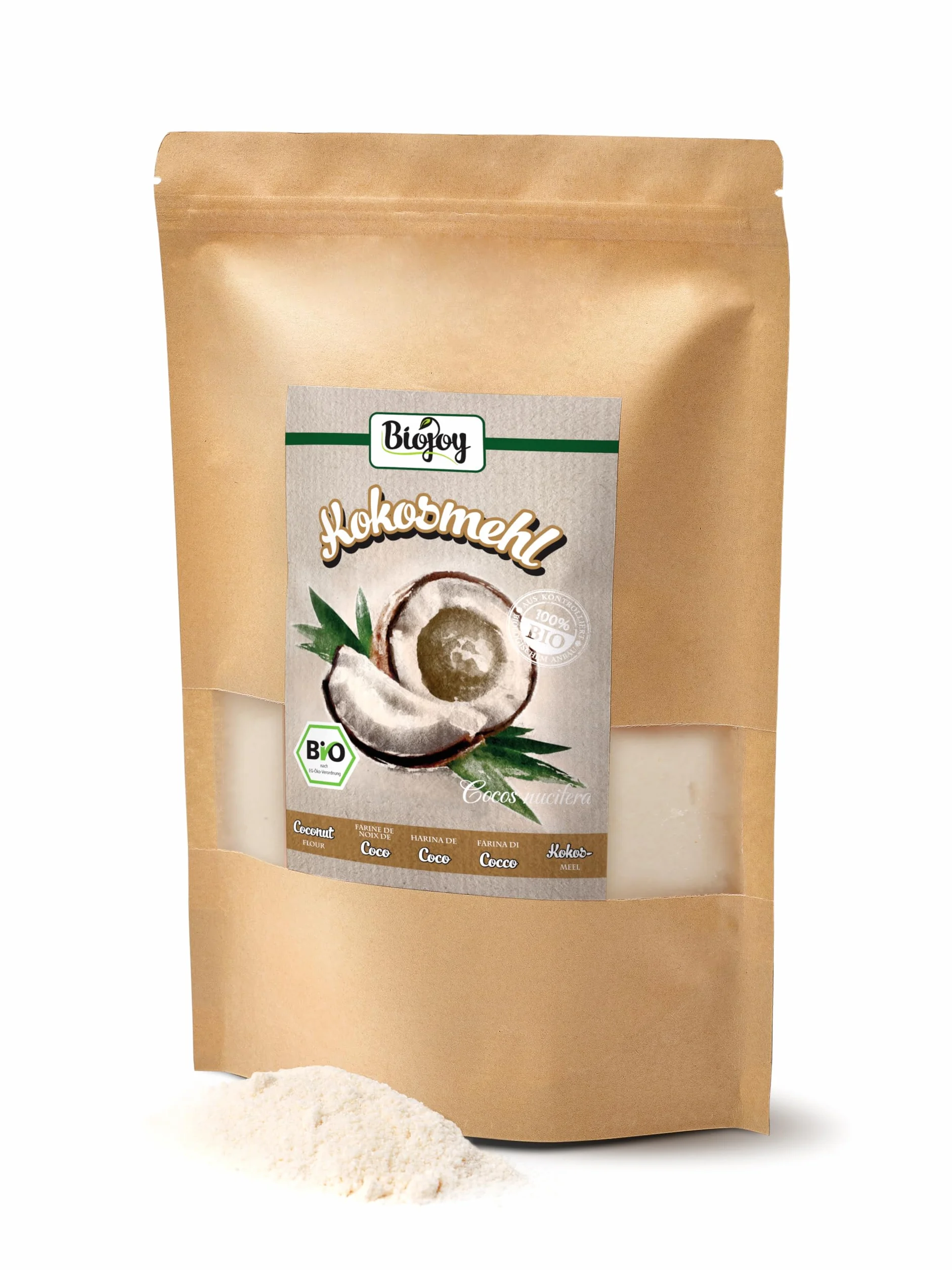 Biojoy Farine de coco BIO (1 kg), partiellement déshuilée et sans sucre ajouté