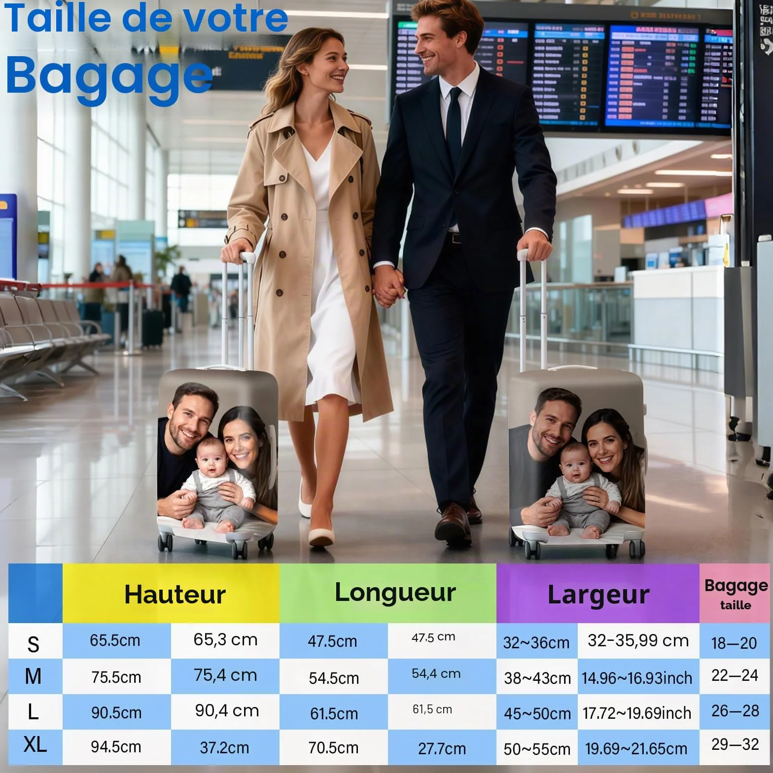 Housse de protection personnalisée pour valise double face élastique lavable