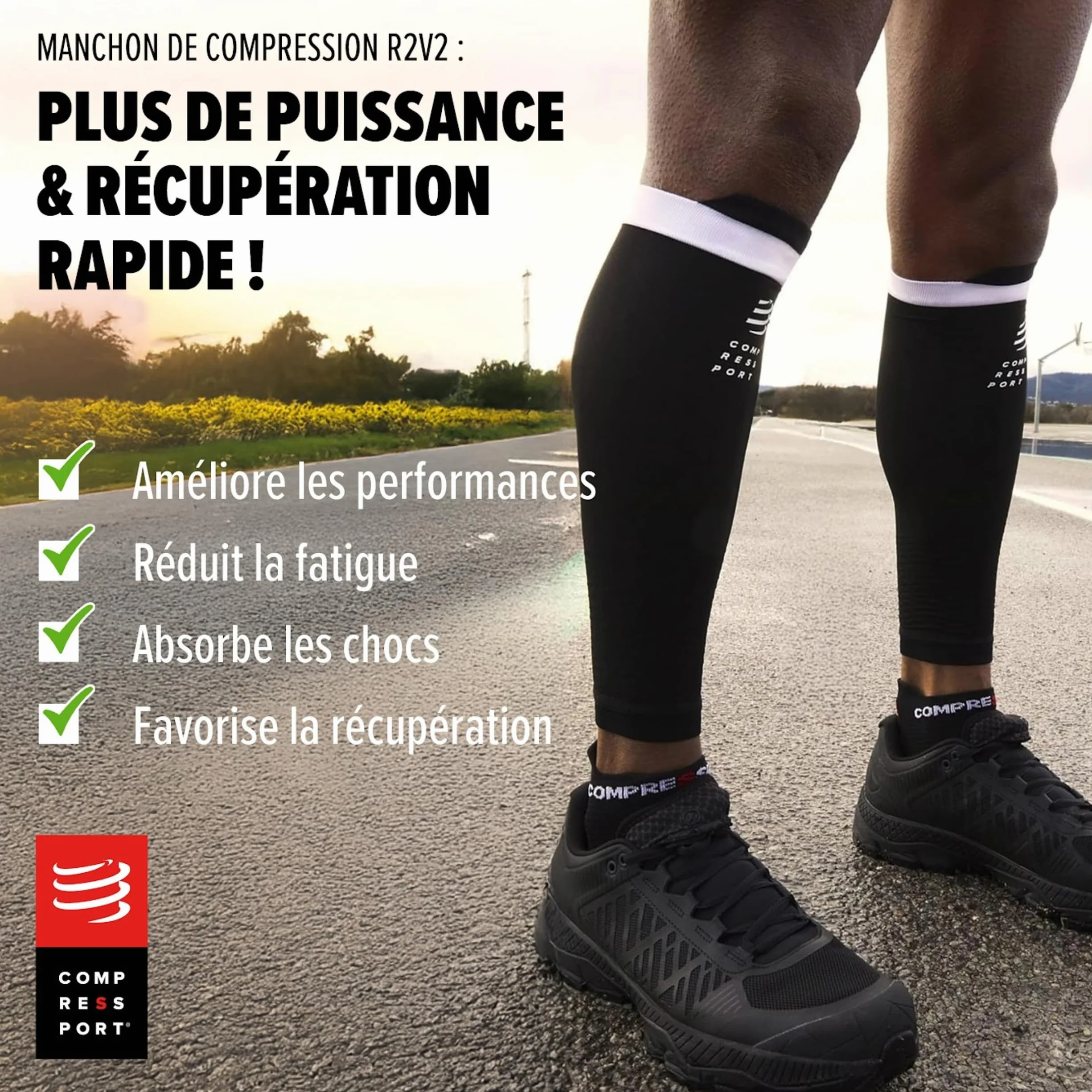 Compressport Manchon de Compression Mollets R2V2 – Protection Musculaire, Performances et Récupération pour le Sport – Ultraléger et Antifatigue – Running, Cyclisme, Trail et Triathlon