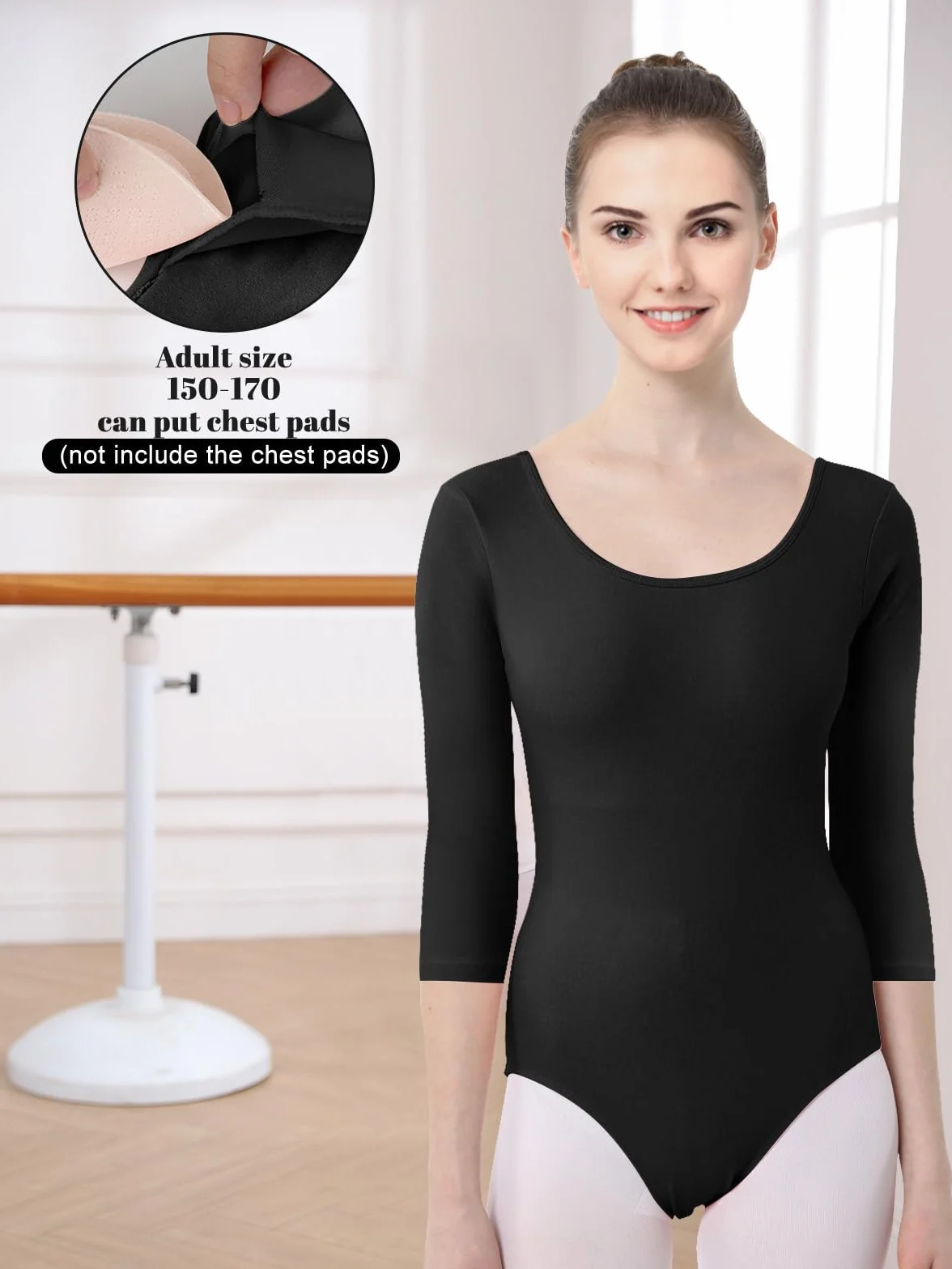 Soudittur Justaucorps Danse Classique Coton Manches 3/4 Ballet Filles Taille 110-170