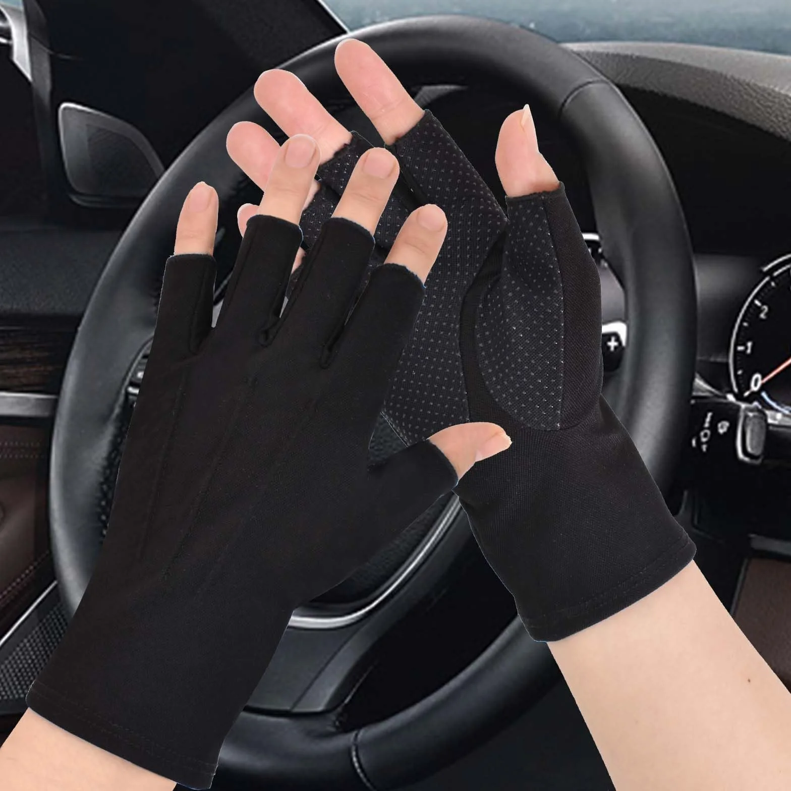 Gants de Cyclisme Hommes Demi-Doigts Anti-dérapants Protection Anti-UV Mitaines Solaires Minces Conduite Moto Golf