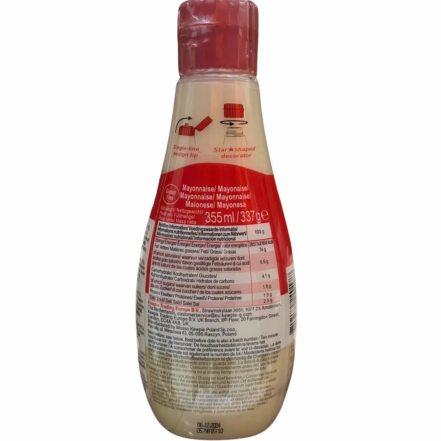 Kewpie Mayonnaise Japonaise 6x355ml - Multipack | Goût riche et légèrement sucré, onctuosité authentique, fabriqué selon les normes et méthodes japonaises traditionnelles