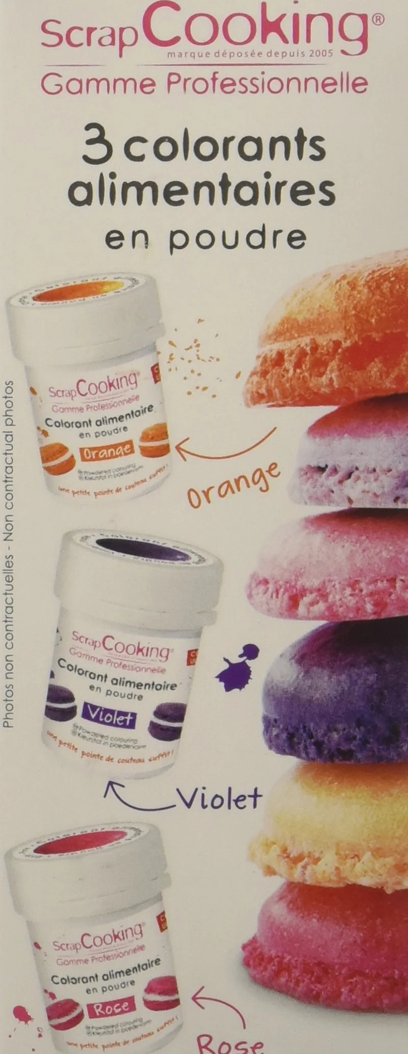 SCRAP COOKING Kit 3 Colorants Artificiels, Orange/Violet/Rose, 15 g